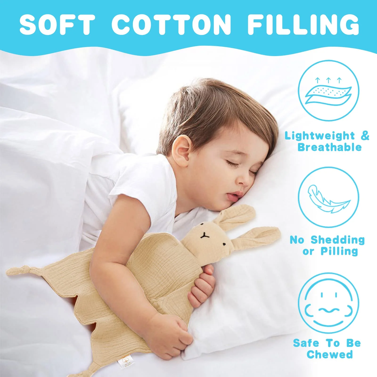 Vicloon Schmusetuch, Kuscheltuch mit Hase-Köpfchen,Doppellagiger Tüll aus 100% Bio-Baumwolle,Baby Geschenk zur Geburt Junge & Mädchen-Beige - Image 6