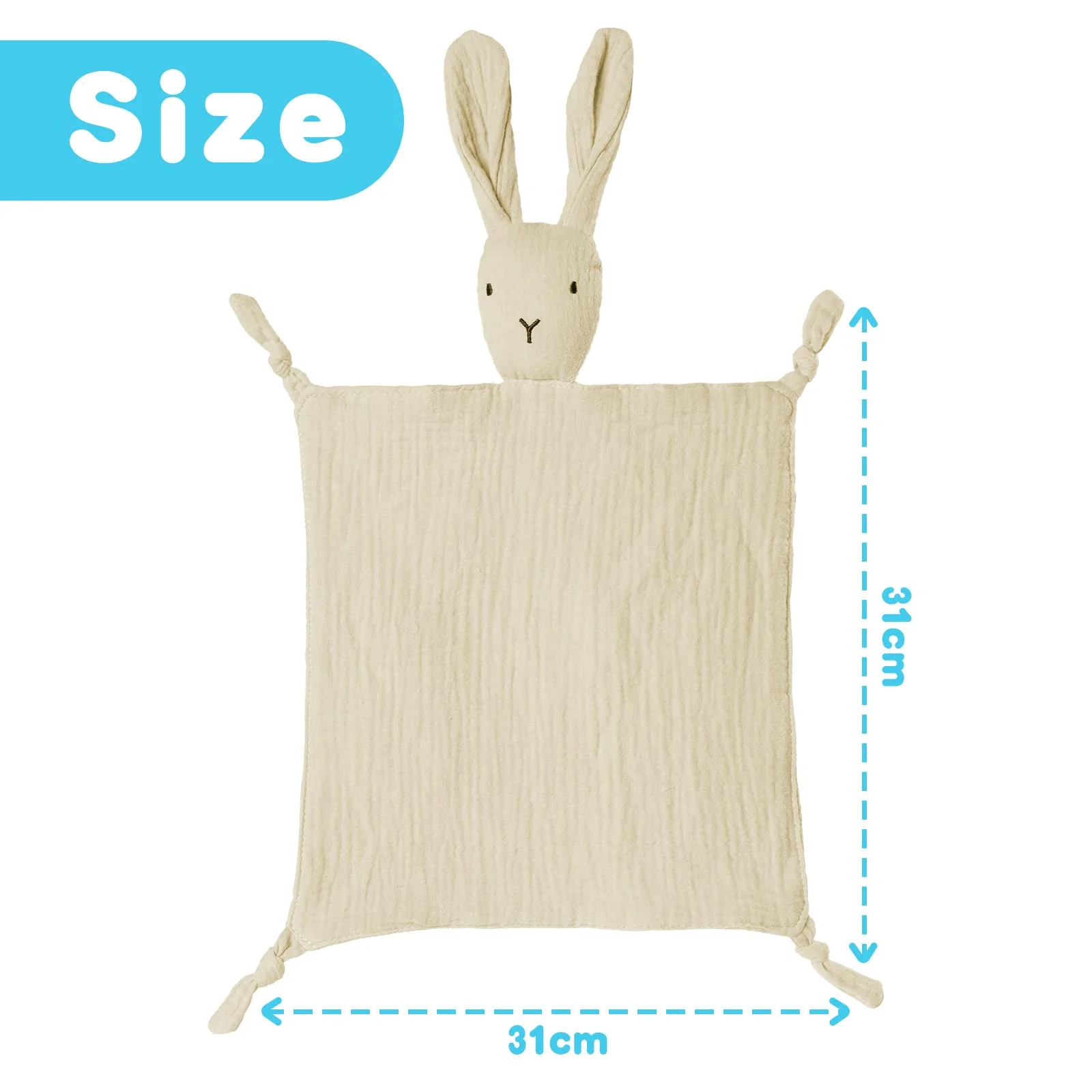 Vicloon Schmusetuch, Kuscheltuch mit Hase-Köpfchen,Doppellagiger Tüll aus 100% Bio-Baumwolle,Baby Geschenk zur Geburt Junge & Mädchen-Beige - Image 7