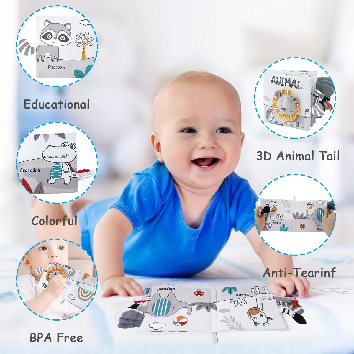 Vicloon Stoffbuch für Babys,Bilderbuch aus Stoff mit Tiere,frühe Entwicklung Baby Tuch Bücher,Wahrnehmungs-Lernspielzeug,Geschenke für Babys-LöwenStil - Image 5