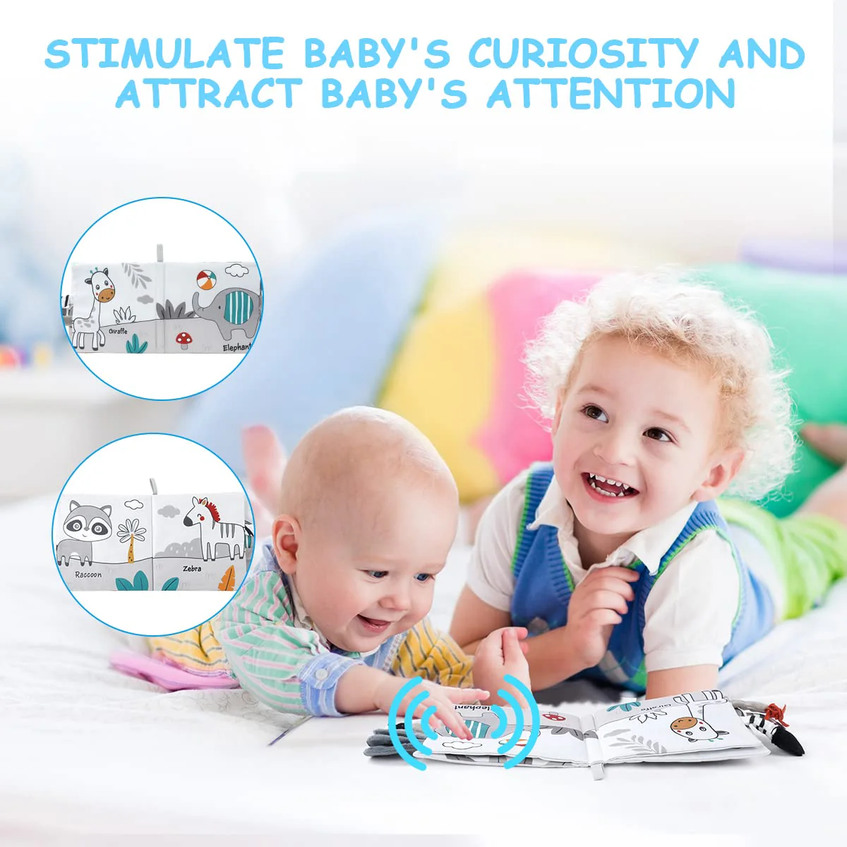 Vicloon Stoffbuch für Babys,Bilderbuch aus Stoff mit Tiere,frühe Entwicklung Baby Tuch Bücher,Wahrnehmungs-Lernspielzeug,Geschenke für Babys-LöwenStil - Image 6