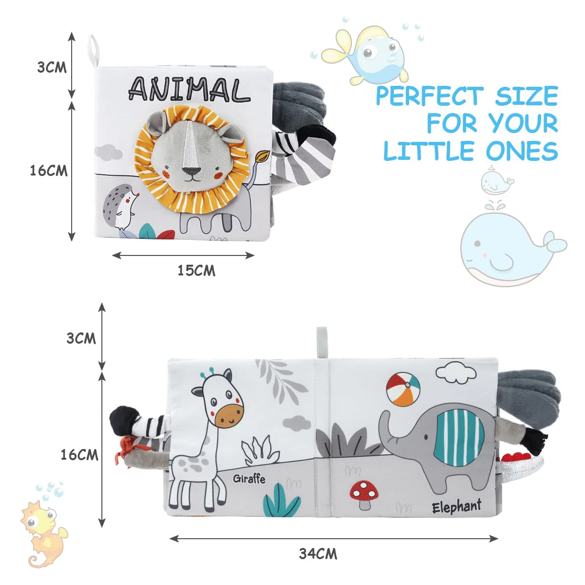 Vicloon Stoffbuch für Babys,Bilderbuch aus Stoff mit Tiere,frühe Entwicklung Baby Tuch Bücher,Wahrnehmungs-Lernspielzeug,Geschenke für Babys-LöwenStil - Image 7