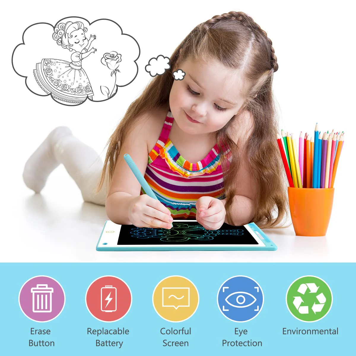 Vicloon Zaubertafeln für Kinder,10 Zoll LCD Schreibtafel Kinder Spielzeug, Maltafel Kinder,schreibtafel abwischbar,Kreatives Spielzeug für Kinder Erwachsene Mädchen Jungen -Blau - Image 9