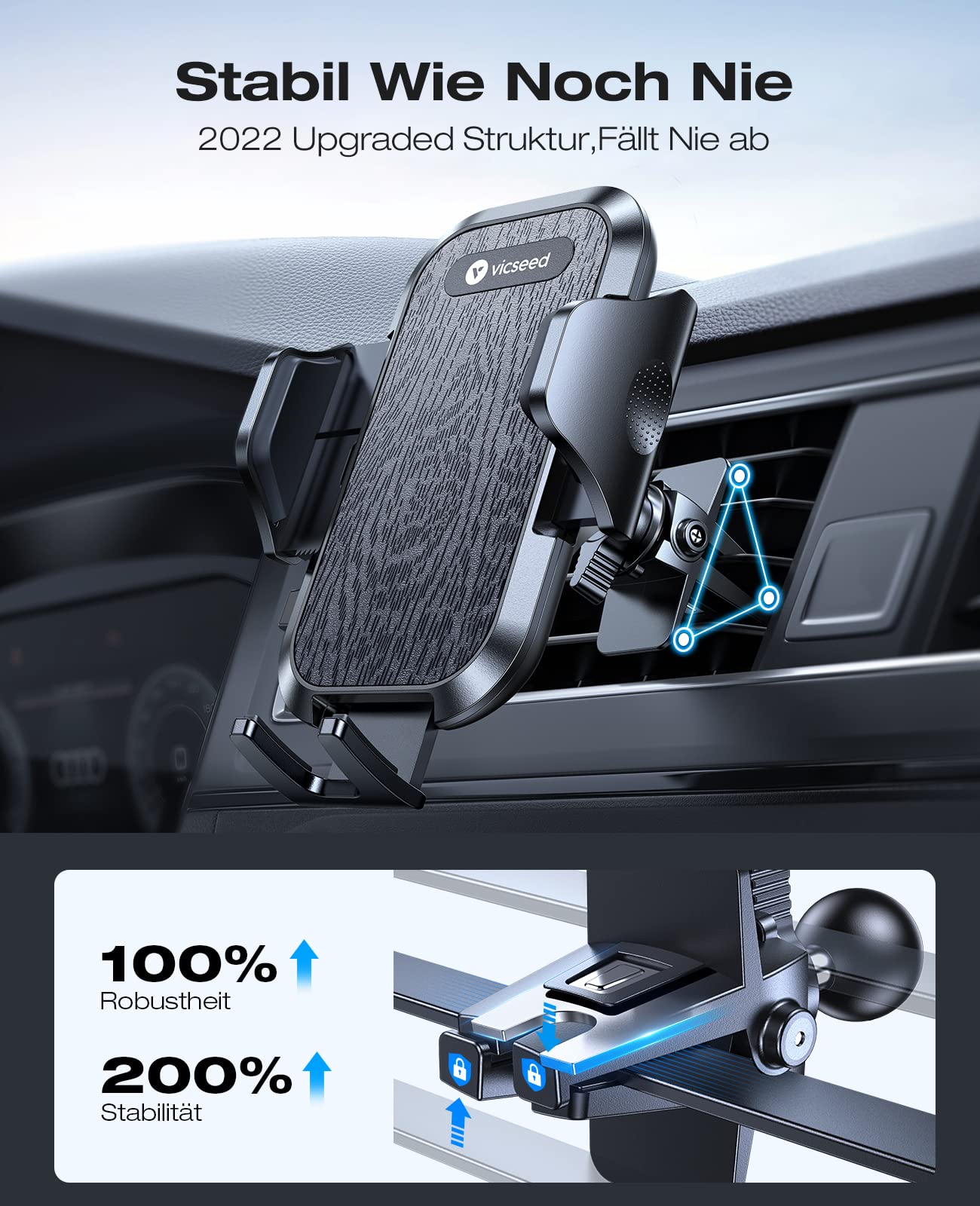 VICSEED 2025 Beste Militärische Handyhalterung Auto [20KG Starker Saugnapf &Metall-Lüftungsclip mit Doppelschloss]360°Drehbare KFZ Handy Halterung Auto Zubehör für iPhone 17 Pro Max Samsung S25 Ultra - Image 3