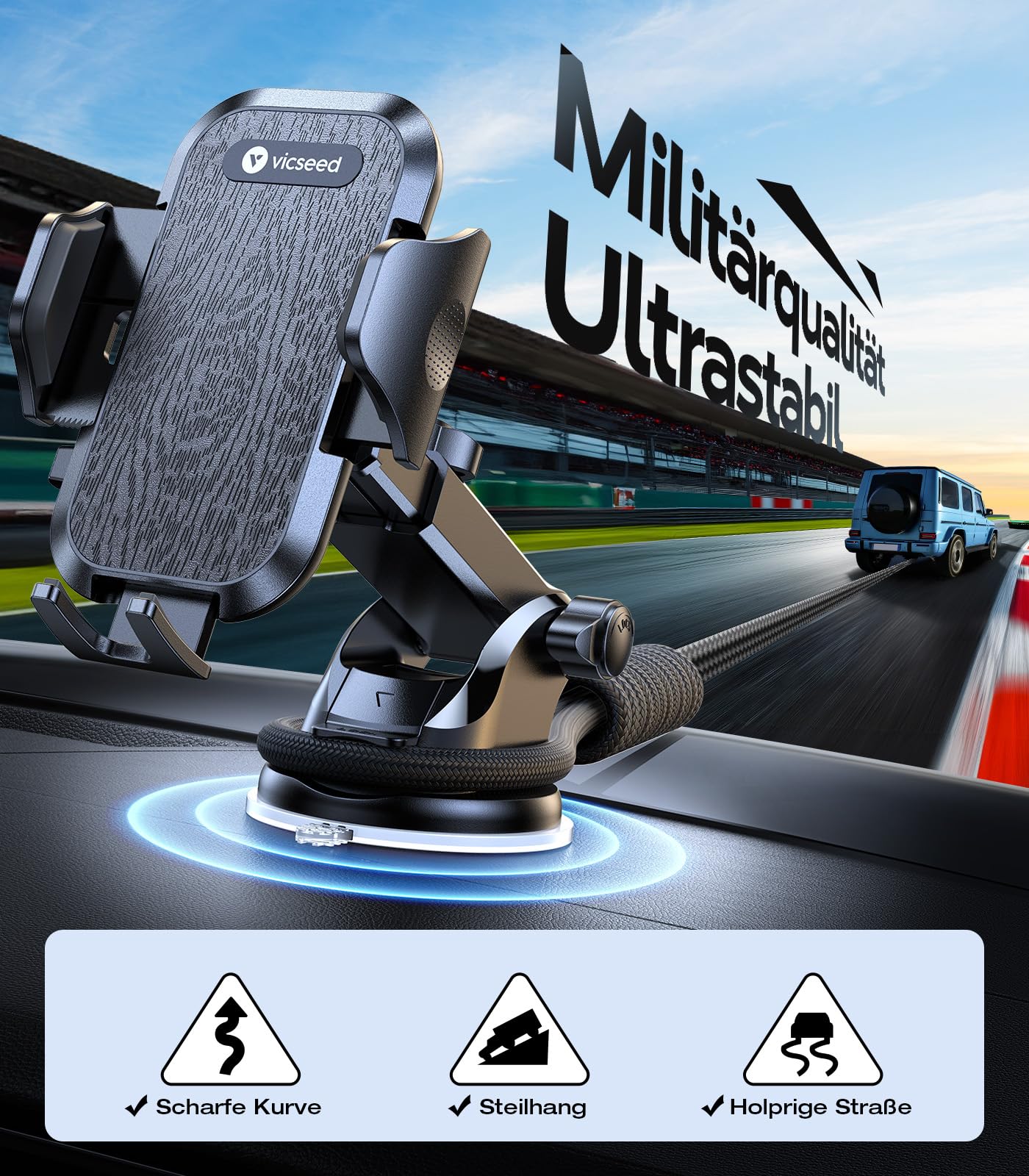 VICSEED 2025 Beste Militärische Handyhalterung Auto [20KG Starker Saugnapf &Metall-Lüftungsclip mit Doppelschloss]360°Drehbare KFZ Handy Halterung Auto Zubehör für iPhone 17 Pro Max Samsung S25 Ultra - Image 7