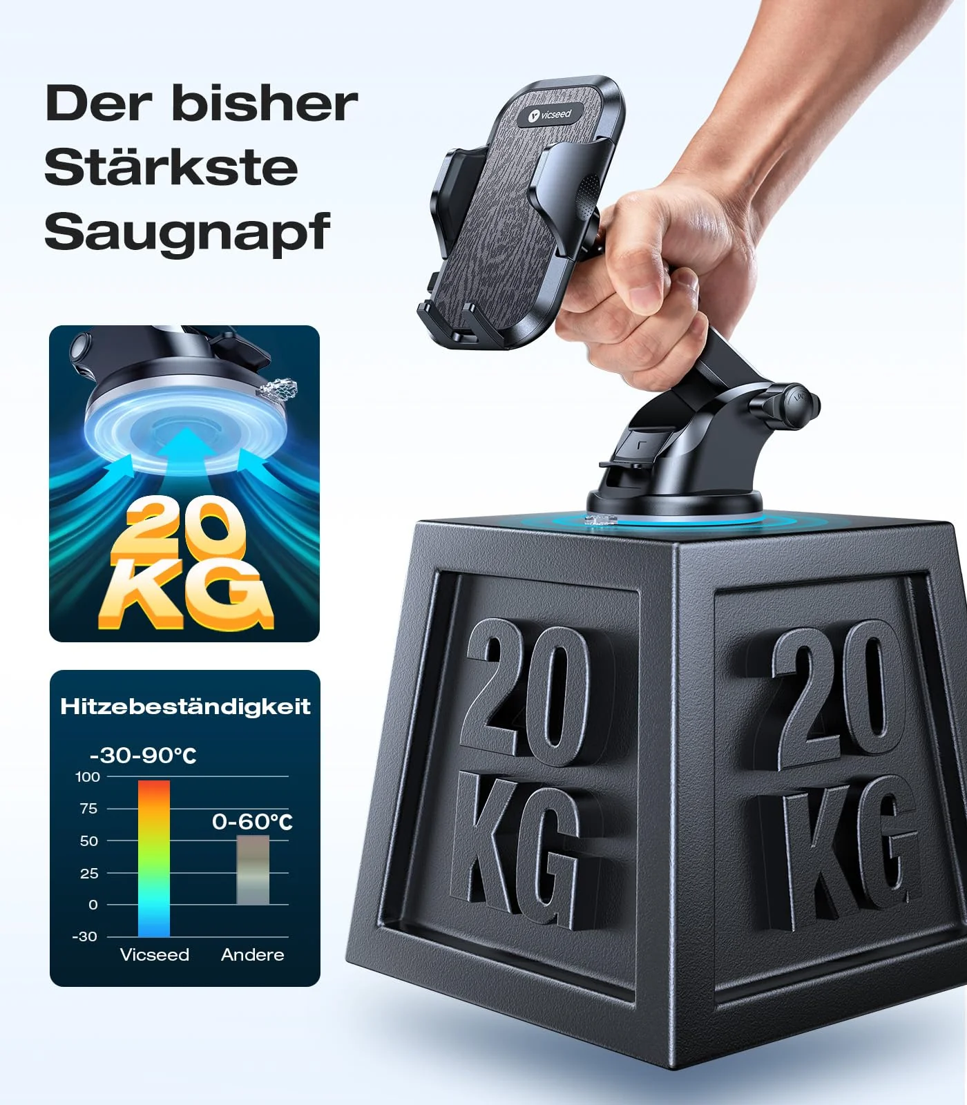 VICSEED 2025 Beste Militärische Handyhalterung Auto [20KG Starker Saugnapf &Metall-Lüftungsclip mit Doppelschloss]360°Drehbare KFZ Handy Halterung Auto Zubehör für iPhone 17 Pro Max Samsung S25 Ultra - Image 8
