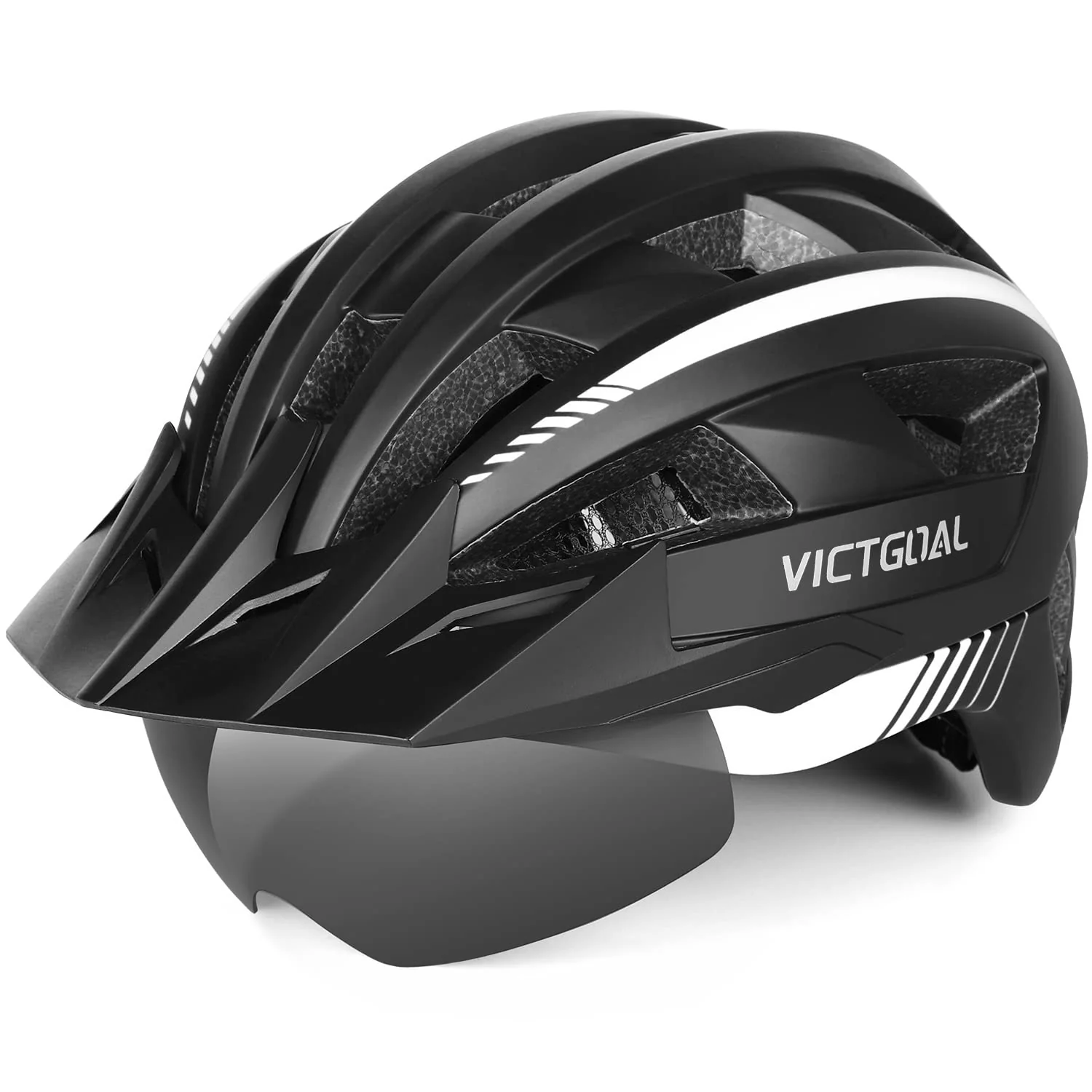 VICTGOAL Fahrradhelm MTB Mountainbike Helm mit magnetischem Visier Abnehmbarer Sonnenschutzkappe und LED Rücklicht Radhelm Rennradhelm für Erwachsenen Herren Damen (L: 57-61cm, Black White) - Image 13