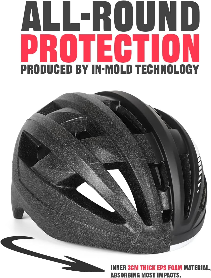 VICTGOAL Fahrradhelm MTB Mountainbike Helm mit magnetischem Visier Abnehmbarer Sonnenschutzkappe und LED Rücklicht Radhelm Rennradhelm für Erwachsenen Herren Damen (L: 57-61cm, Black White) - Image 3