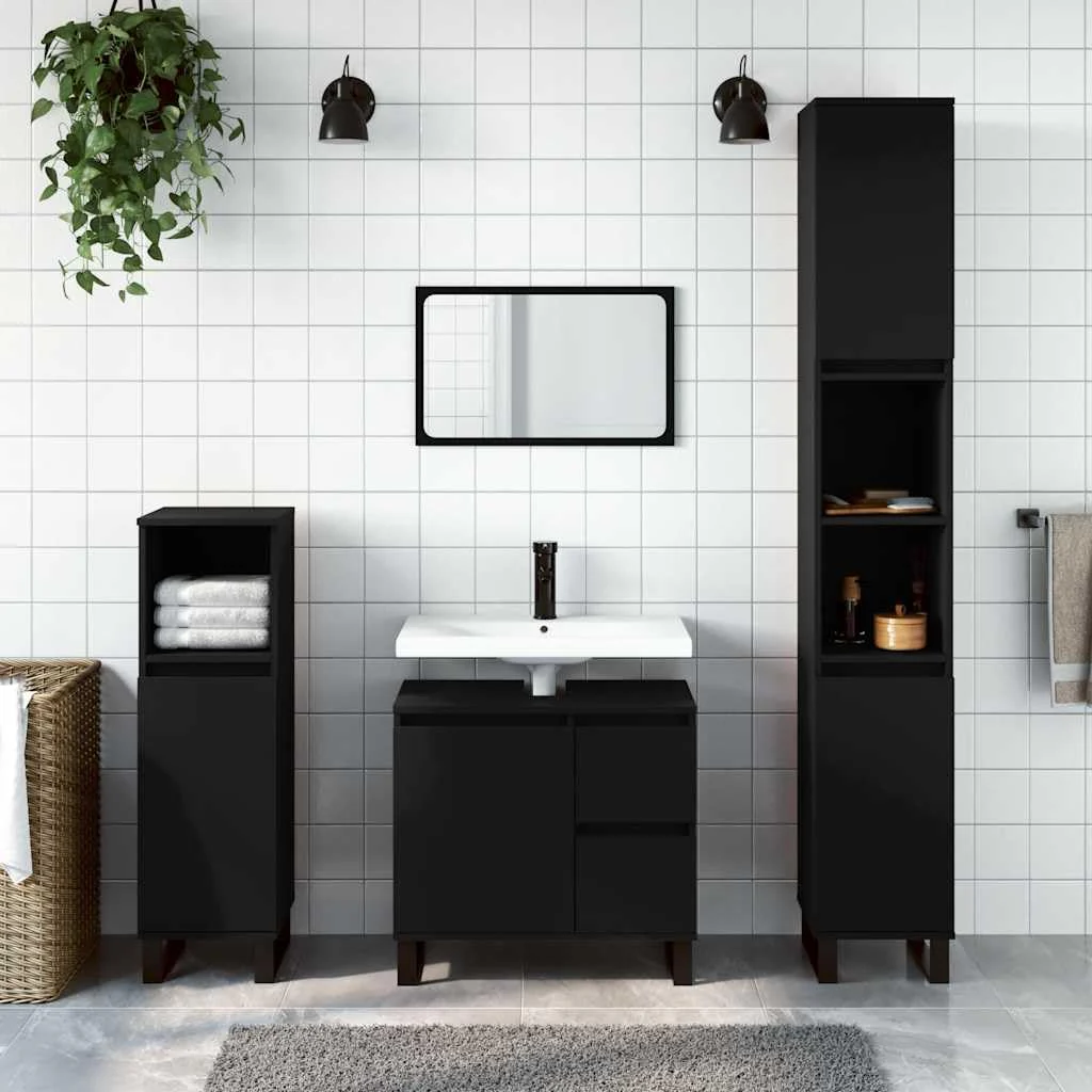 vidaXL Badezimmerschrank, Waschbeckenunterschrank mit viel Stauraum, Badschrank mit Eisenbeinen, Bad Unterschrank Waschbeckenschrank Badmöbel, Schwarz Holzwerkstoff - Image 13