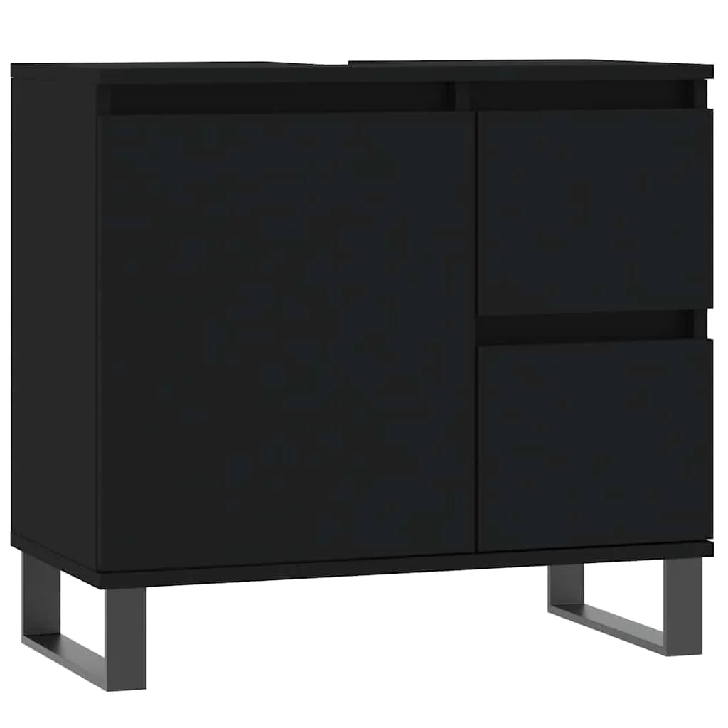 vidaXL Badezimmerschrank, Waschbeckenunterschrank mit viel Stauraum, Badschrank mit Eisenbeinen, Bad Unterschrank Waschbeckenschrank Badmöbel, Schwarz Holzwerkstoff - Image 14