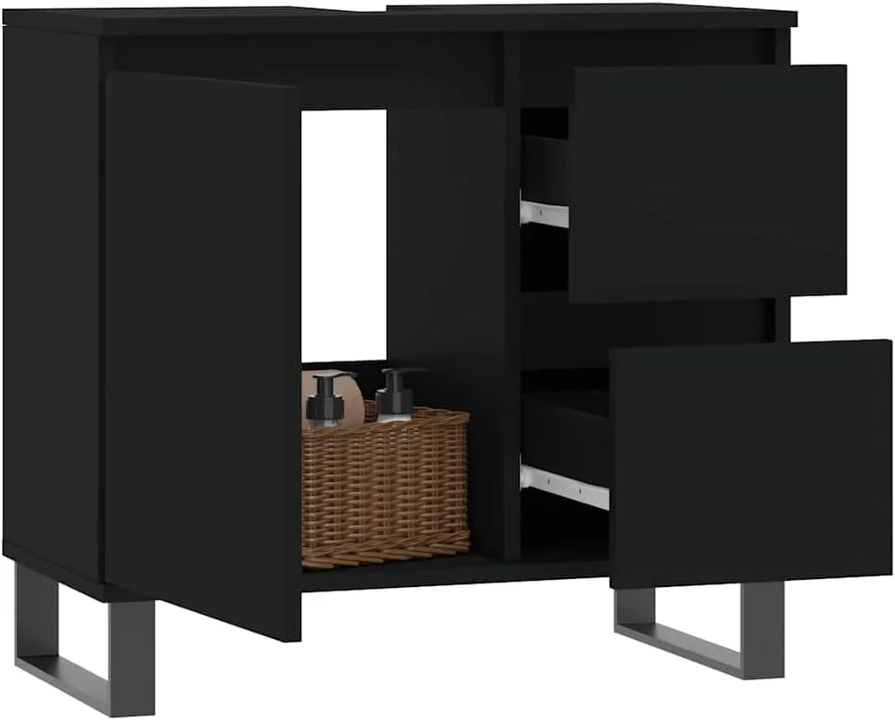 vidaXL Badezimmerschrank, Waschbeckenunterschrank mit viel Stauraum, Badschrank mit Eisenbeinen, Bad Unterschrank Waschbeckenschrank Badmöbel, Schwarz Holzwerkstoff - Image 3