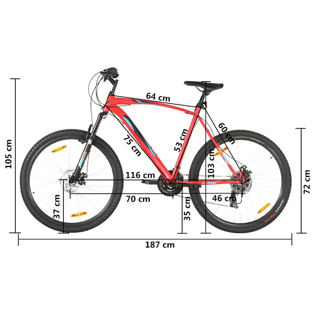 vidaXL Mountainbike 21 Gang 29 Zoll Rad mit Kettenwechsler Scheibenbremsen Schnellspann-Sattelstützenklemme Fahrrad Sportfahrrad 53cm Rahmen Rot - Image 8