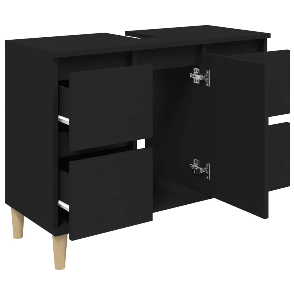 vidaXL Waschbeckenunterschrank, Badschrank mit 4 Schubladen 1 Fach, Waschtisch Unterschrank mit Holzbeinen Tür, Schrank Badunterschrank Badmöbel, Schwarz Holzwerkstoff - Image 16