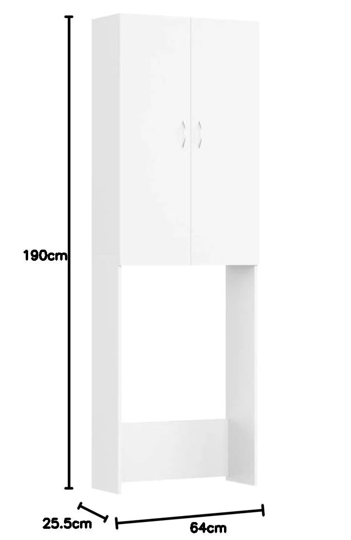 vidaXL Waschmaschinenschrank mit 2 Türen 3 Fächern Badmöbel Badschrank Badregal Badezimmerschrank Hochschrank Schrank Weiß 64x25,5x190cm - Image 4
