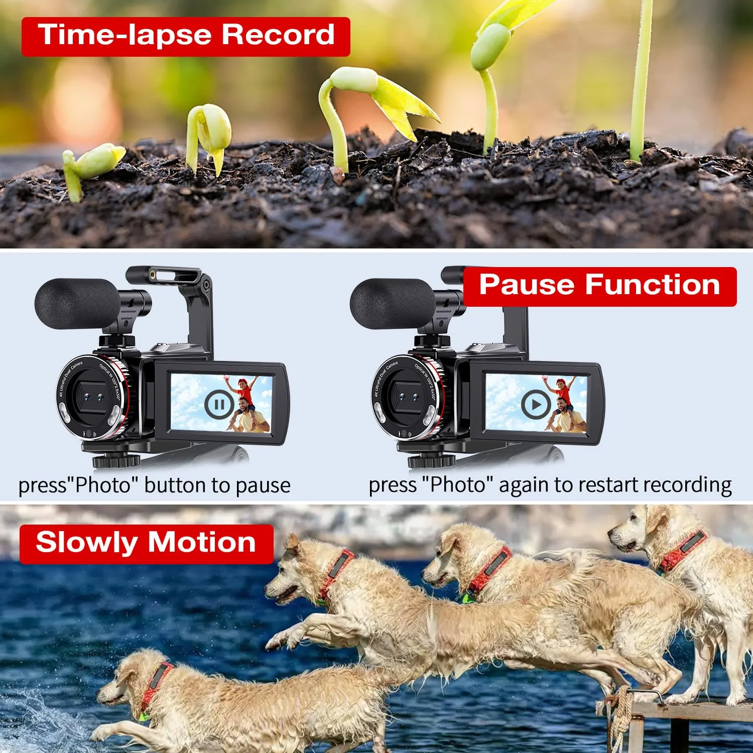 Videokamera 4K 64MP Camcorder Vlogging Kamera für YouTube,21X Digital Zoom, 3" 270° Drehbarer Screen Video Vlogging Dual Camera mit 64GB Karte, Mikrofon, Stabilisator, Fernbedienung,2 Batterien - Image 3