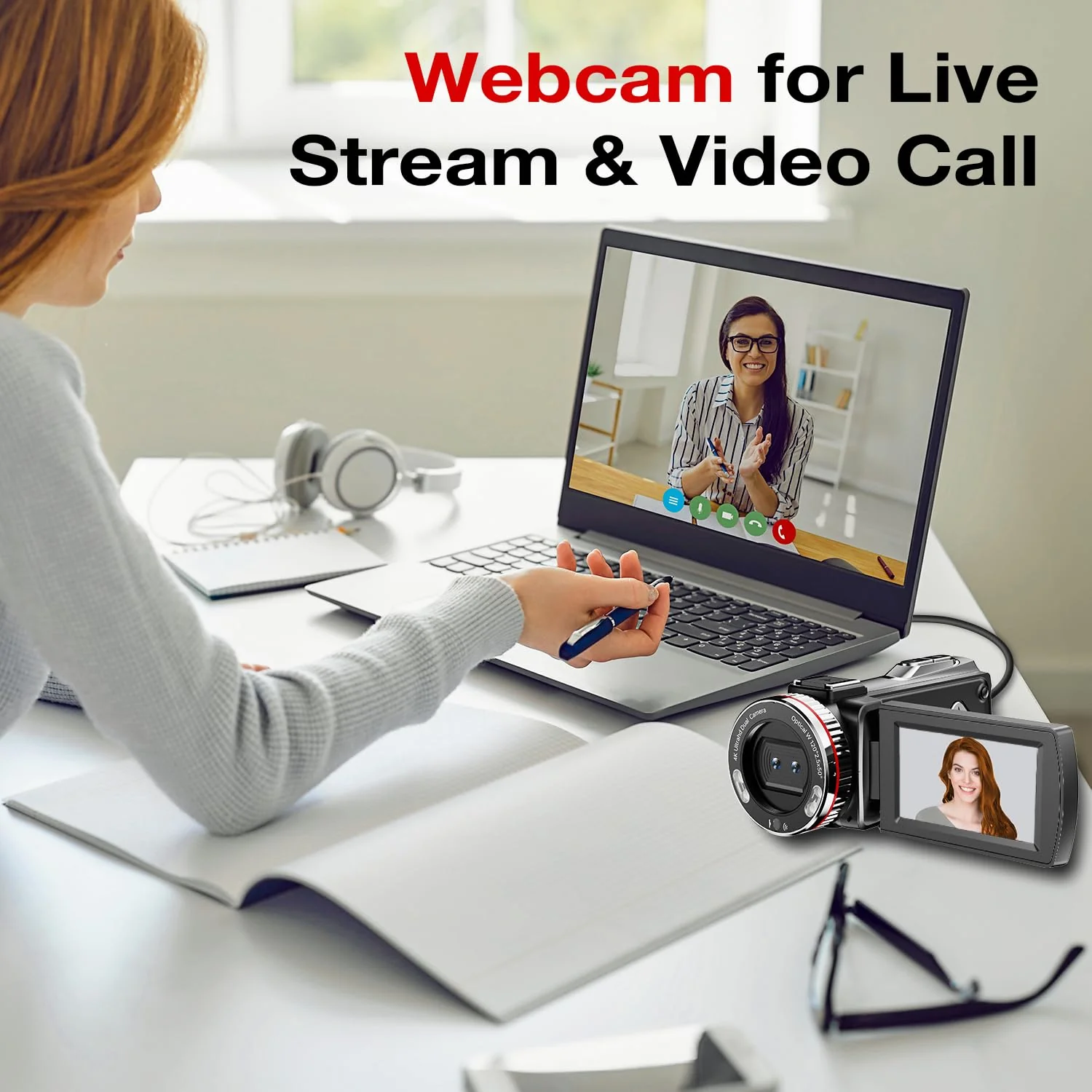 Videokamera 4K 64MP Camcorder Vlogging Kamera für YouTube,21X Digital Zoom, 3" 270° Drehbarer Screen Video Vlogging Dual Camera mit 64GB Karte, Mikrofon, Stabilisator, Fernbedienung,2 Batterien - Image 5