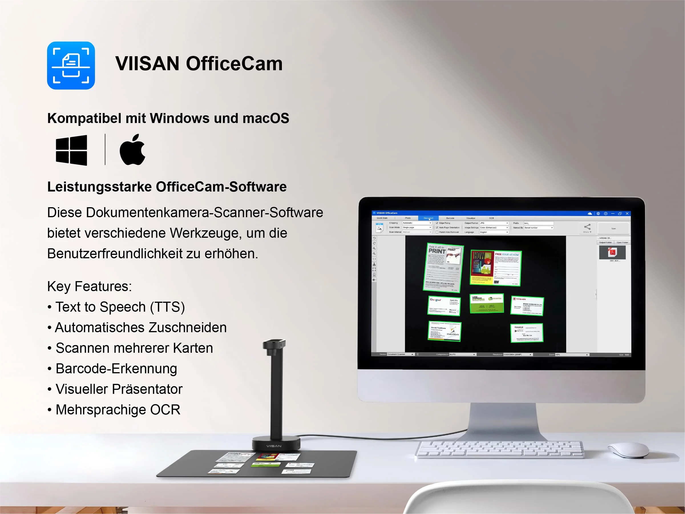VIISAN Dokumentenscanner, 16MP USB tragbar, Aufnahmegröße A4, Deskewing, Scannen von mehrseitigen Dokumenten, OCR & TTS Tech, funktioniert mit Windows & MacOS - Image 3