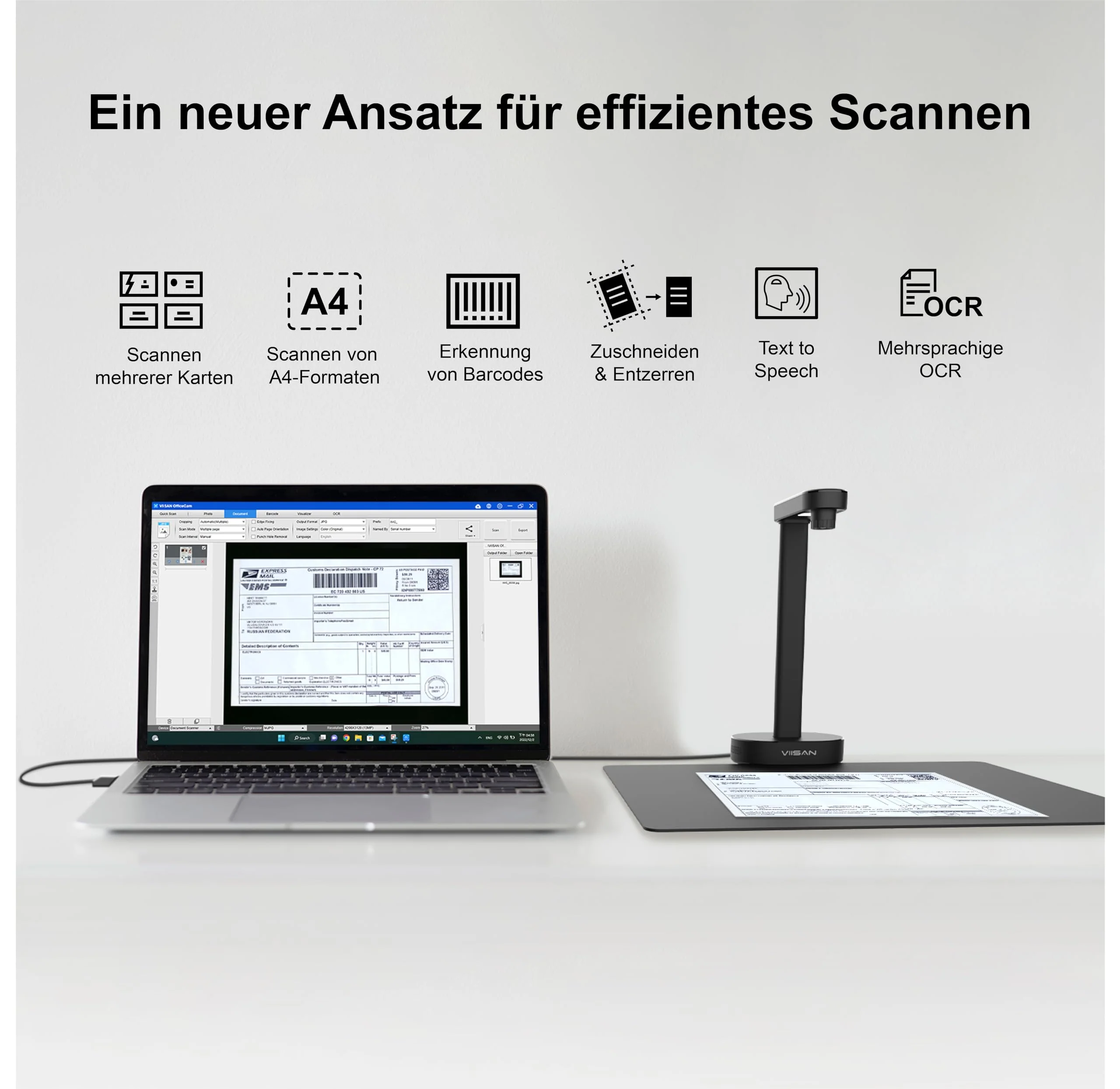VIISAN Dokumentenscanner, 16MP USB tragbar, Aufnahmegröße A4, Deskewing, Scannen von mehrseitigen Dokumenten, OCR & TTS Tech, funktioniert mit Windows & MacOS - Image 8