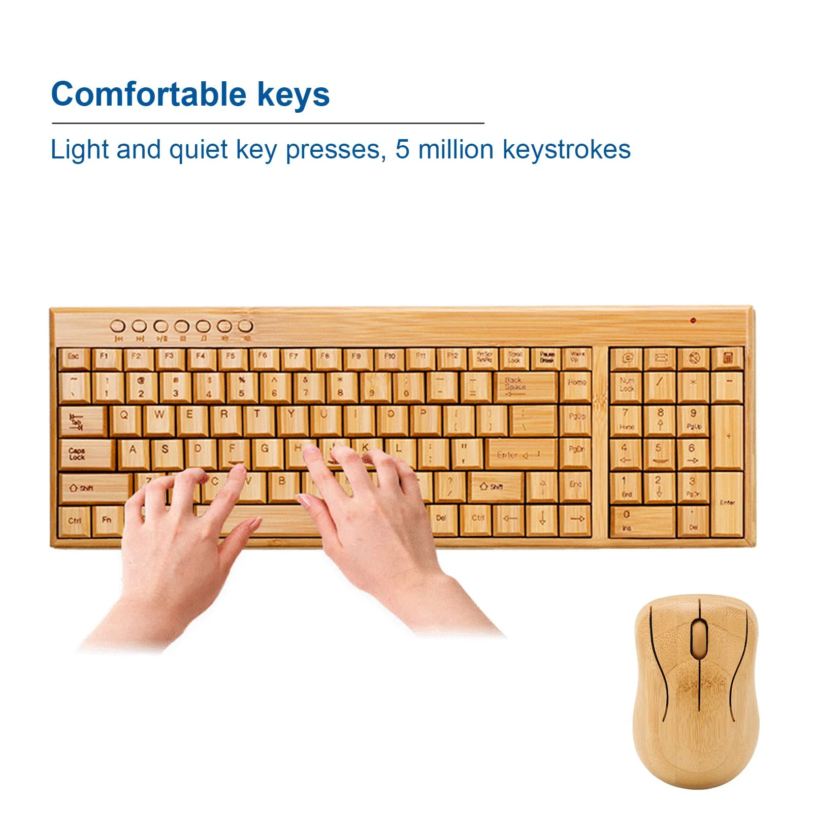Vikye Tastatur- und Maus-Set, 2,4-GHz-Wireless-Plug-and-Play-Bambus-Computer-Wireless-Geräte, Wireless-Verbindungs-Holz-Computer-Steuergeräte für das Büro (Maus) - Image 2