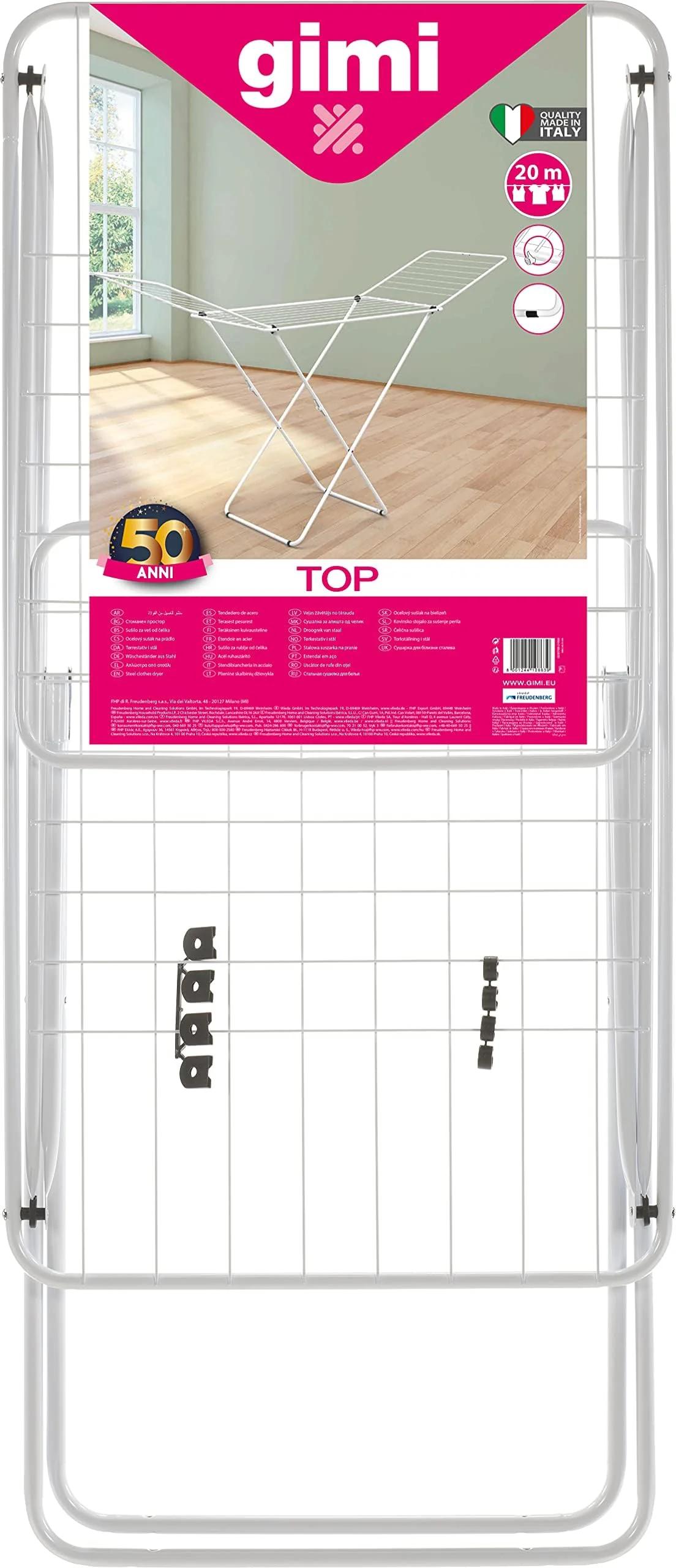 Vileda GimiTop Wäscheständer aus Stahl, 20 Meter Leinenlänge, weiß - Image 6