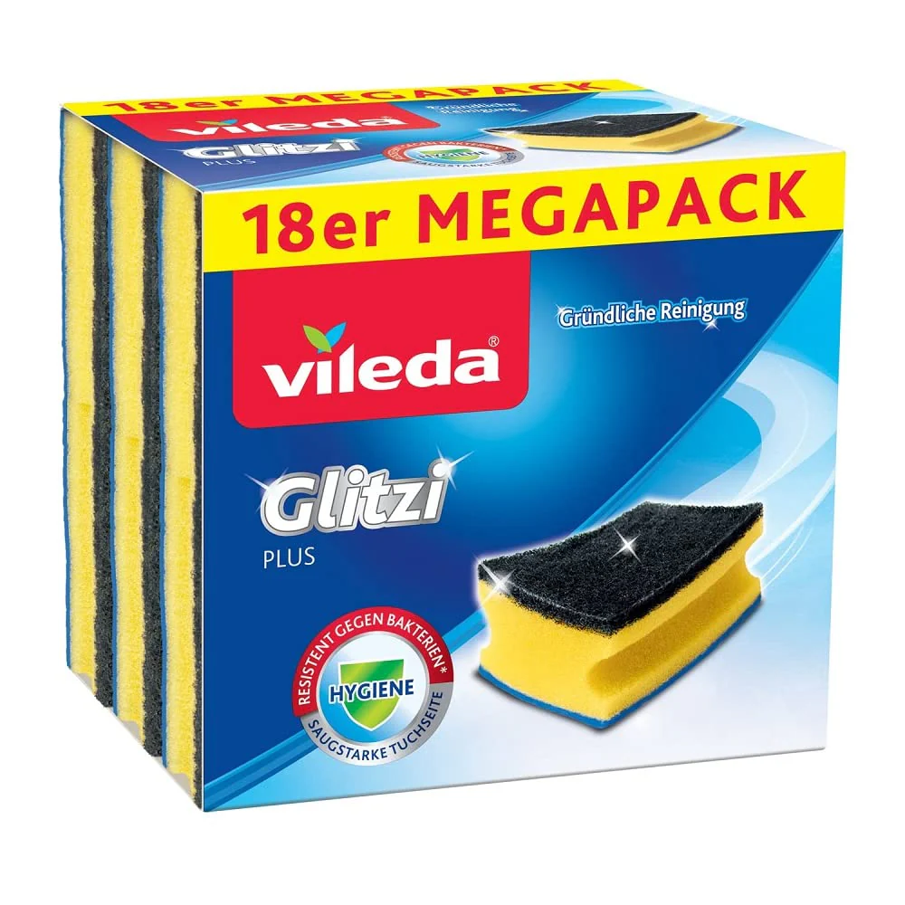 Vileda Glitzi Plus Topfreiniger, Spülschwamm für die Küche, Schwamm mit antibakterieller Wirkung, saugstark, 18er Pack - Image 5