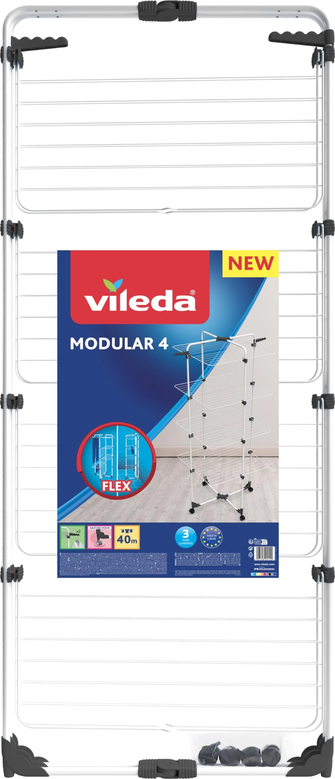 Vileda Modular 4 | Wäscheständer Turm mit 4 Ebenen | Modulierbarer Gelenk | Leicht zu bewegen | Für Innen und Außen | Zusammenklappbar - Image 6
