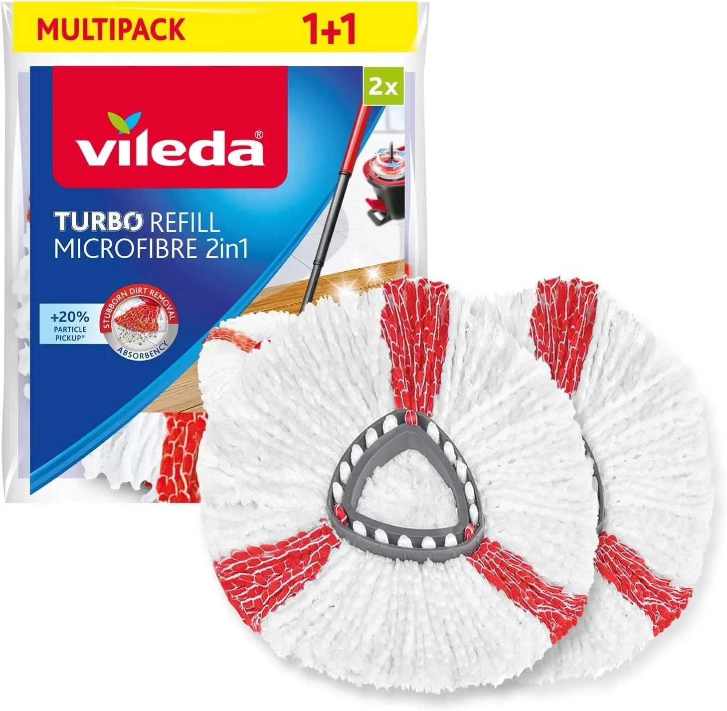 Vileda Turbo 2in1 EasyWring&Clean Wischmopp Ersatzköpfe, Mikrofaser Moppköpfe mit Kraftfasern für Vileda Turbo Sets, auch für empfindliche Böden, 2er Pack - Image 8