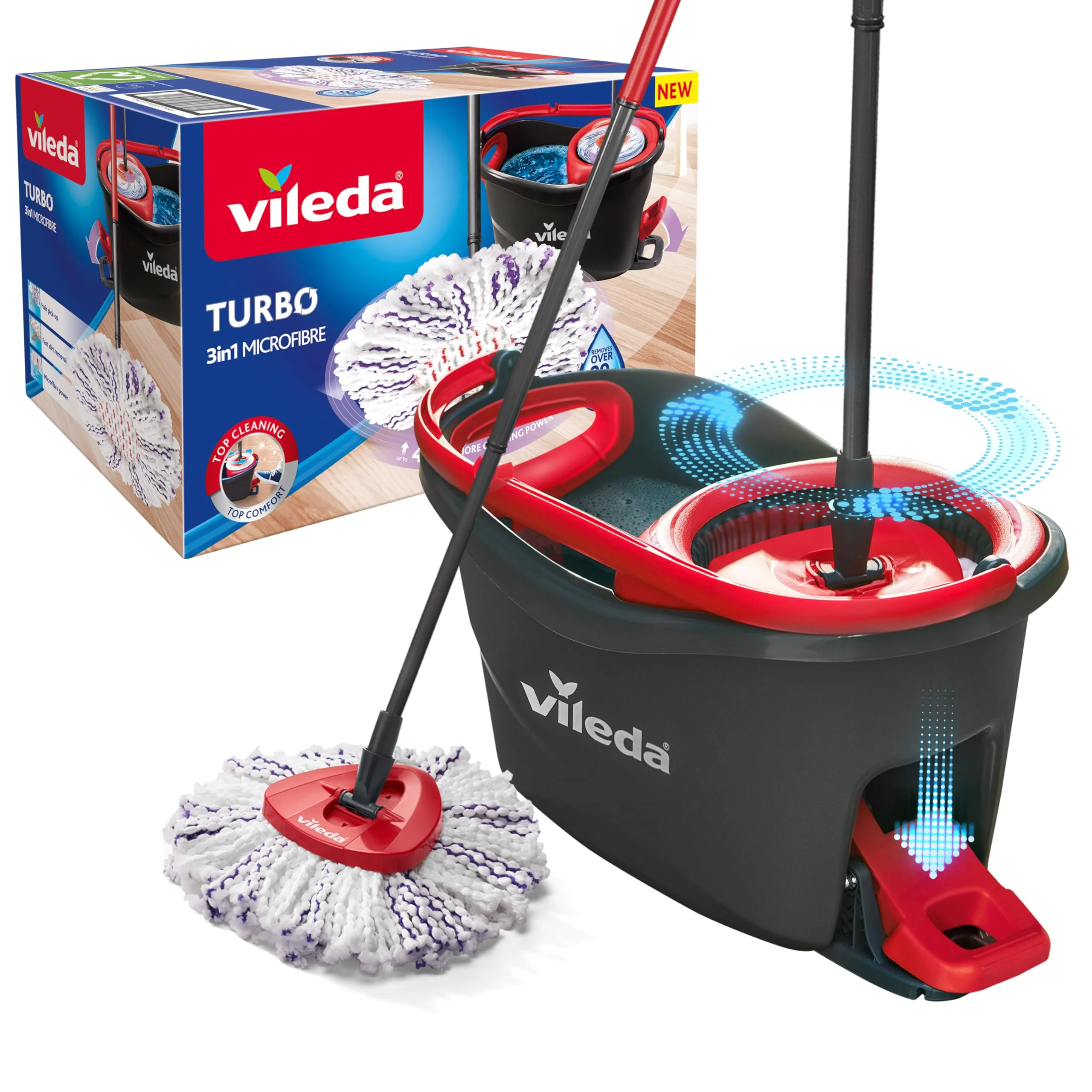 Vileda Turbo 3in1 Komplett Set, Wischmopp mit 3in1 Mikrofaser-Moppkopf, Eimer mit Schleuder, Teleskopstiel: 85 – 123 cm, entfernt 99% der Bakterien, nachhaltiges Wischsystem, Vileda Love it Clean - Image 4