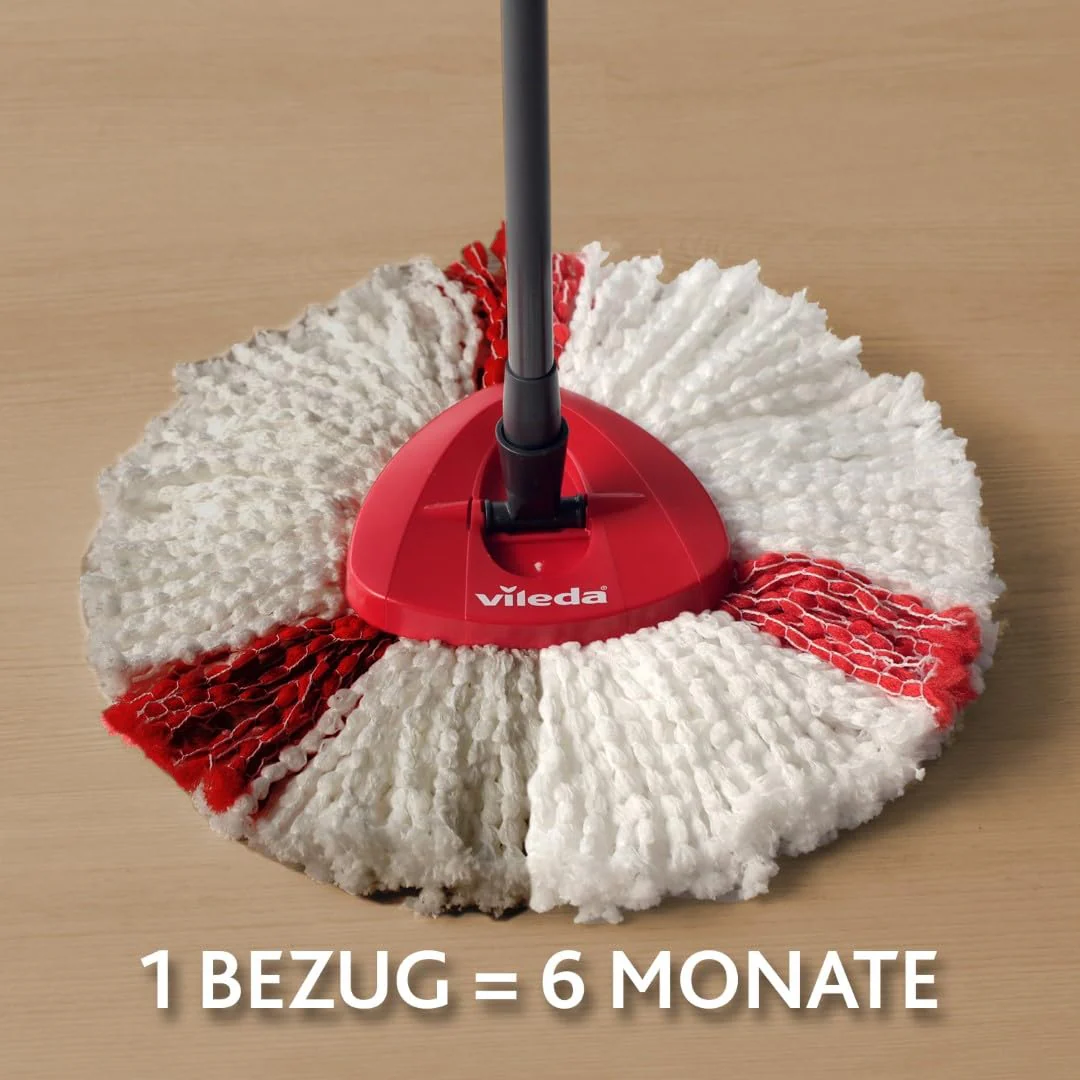 Vileda Turbo Wischmopp Komplett Set mit extra 2in1 Moppkopf, Bodenwischer mit Teleskopstiel, 2 Mikrofaser Moppköpfe mit Kraftfasern und Eimer mit Powerschleuder, schnell und reinigungsstark - Image 2