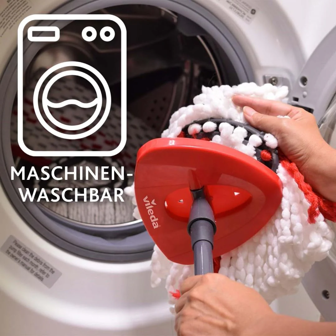Vileda Turbo Wischmopp Komplett Set mit extra 2in1 Moppkopf, Bodenwischer mit Teleskopstiel, 2 Mikrofaser Moppköpfe mit Kraftfasern und Eimer mit Powerschleuder, schnell und reinigungsstark - Image 5