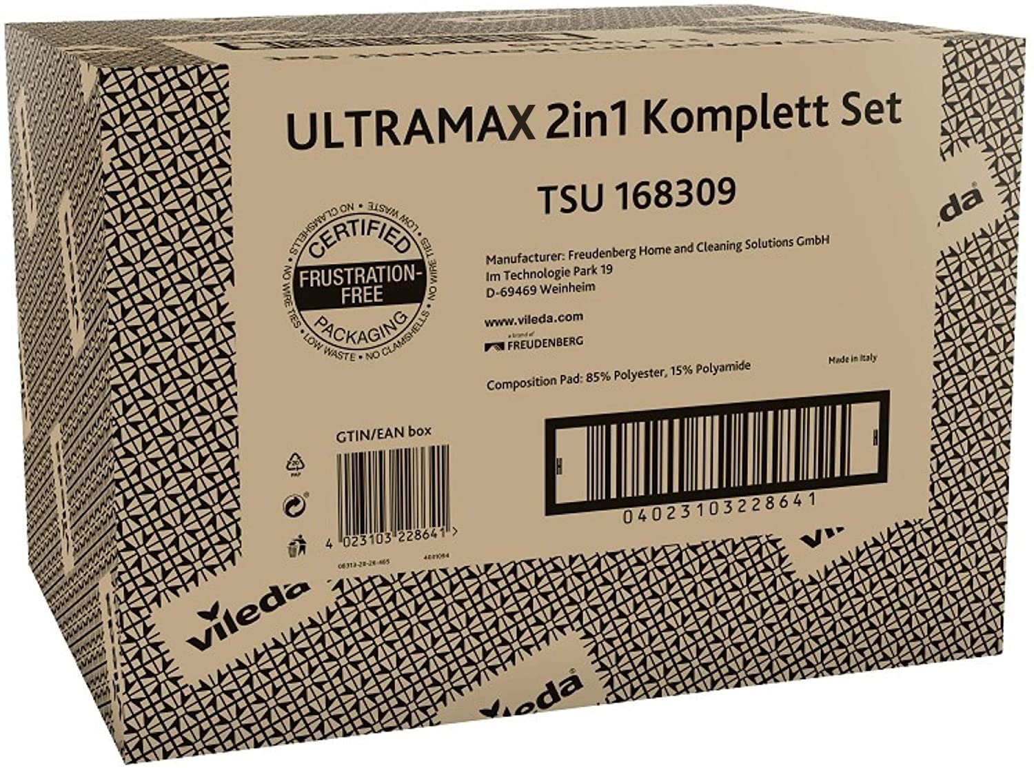 Vileda Ultramax 2in1 Bodenwischer Komplett Set, Wischmopp mit Stiel, Mikrofaserbezug und Eimer mit Powerpresse, für alle Hartböden, Eco-Verpackung - Image 6
