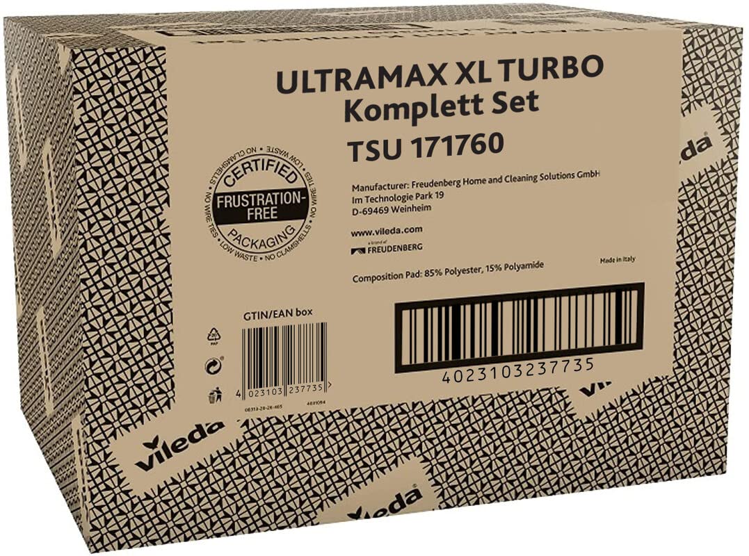 Vileda Ultramax Turbo XL Set, XL Bodenwischer mit Teleskopstiel für große Flächen, Mikrofaser-Wischbezug, Eimer mit Schleuder, für alle Hartböden, Love it Clean, Eco-Verpackung - Image 2