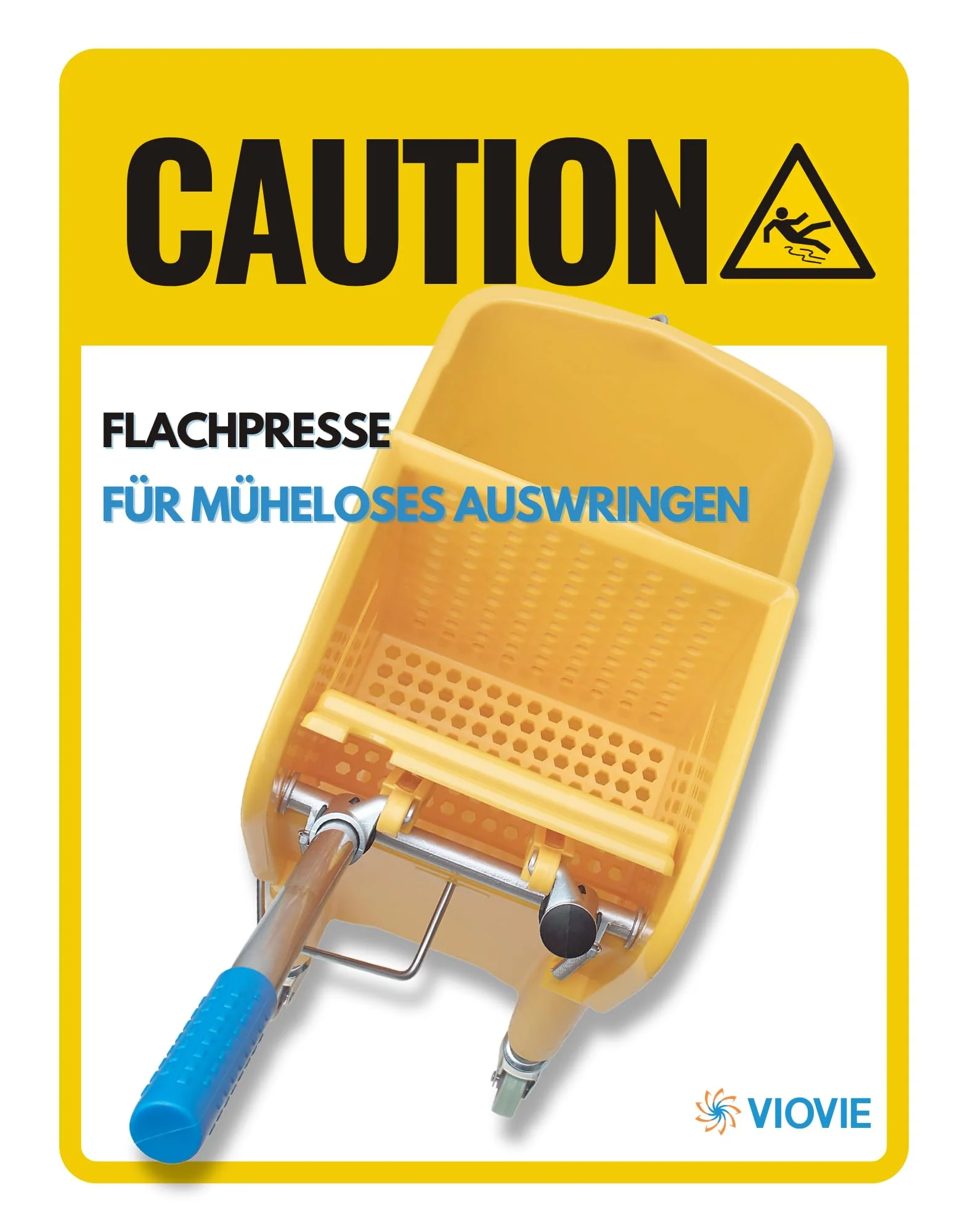 VIOVIE Premium Wischer Komplett Set und Reinigungswagen mit Auswringfunktion | 50 cm Baumwoll-Wischmopp | 140 cm Alustiel | Magnethalter mit 1 klick System für einfaches Wechseln | alle Böden (50 cm) - Image 3