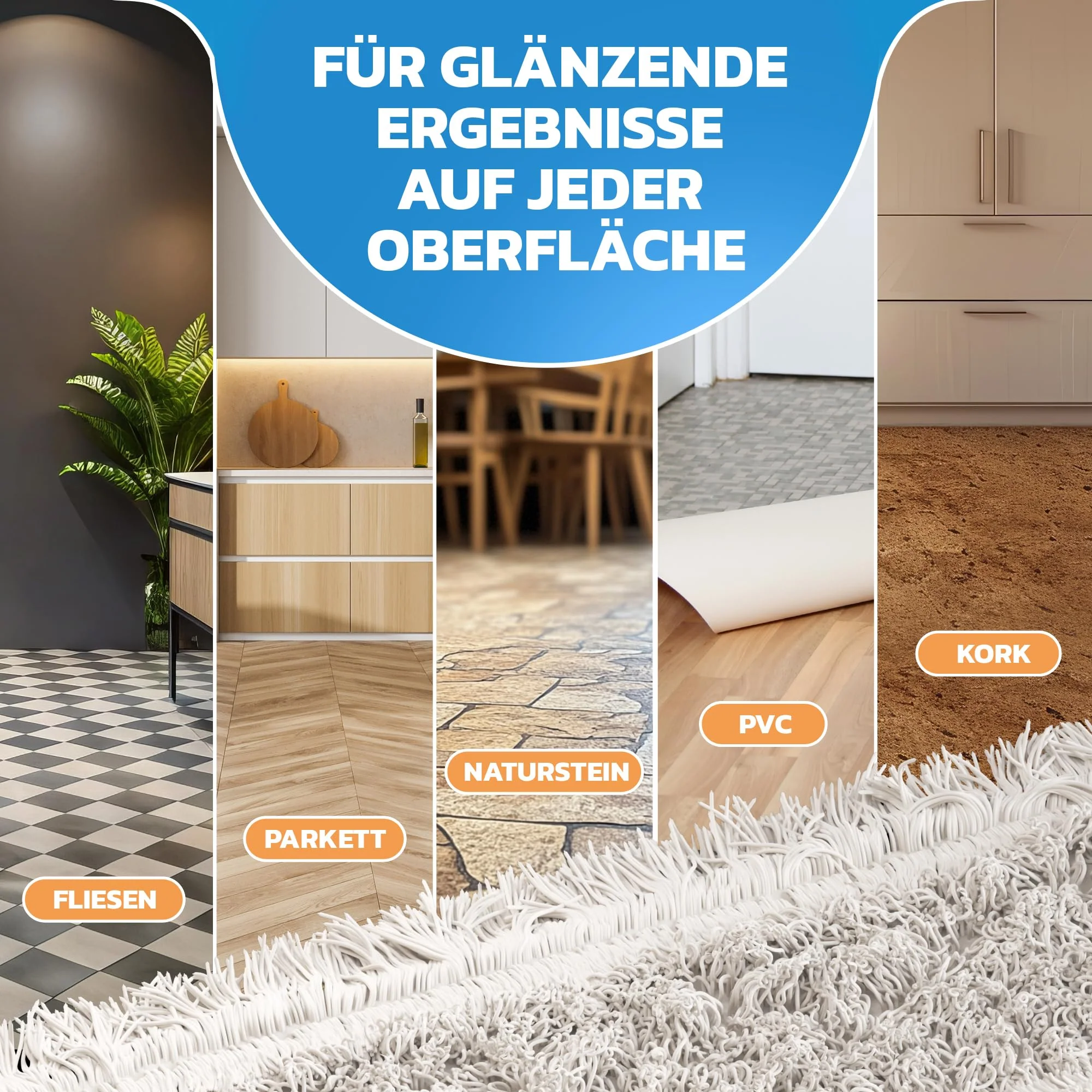 VIOVIE Premium Wischer Komplett Set und Reinigungswagen mit Auswringfunktion | 50 cm Baumwoll-Wischmopp | 140 cm Alustiel | Magnethalter mit 1 klick System für einfaches Wechseln | alle Böden (50 cm) - Image 4