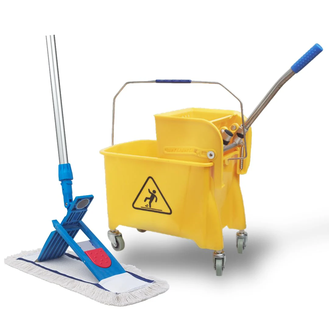 VIOVIE Premium Wischer Komplett Set und Reinigungswagen mit Auswringfunktion | 50 cm Baumwoll-Wischmopp | 140 cm Alustiel | Magnethalter mit 1 klick System für einfaches Wechseln | alle Böden (50 cm) - Image 6