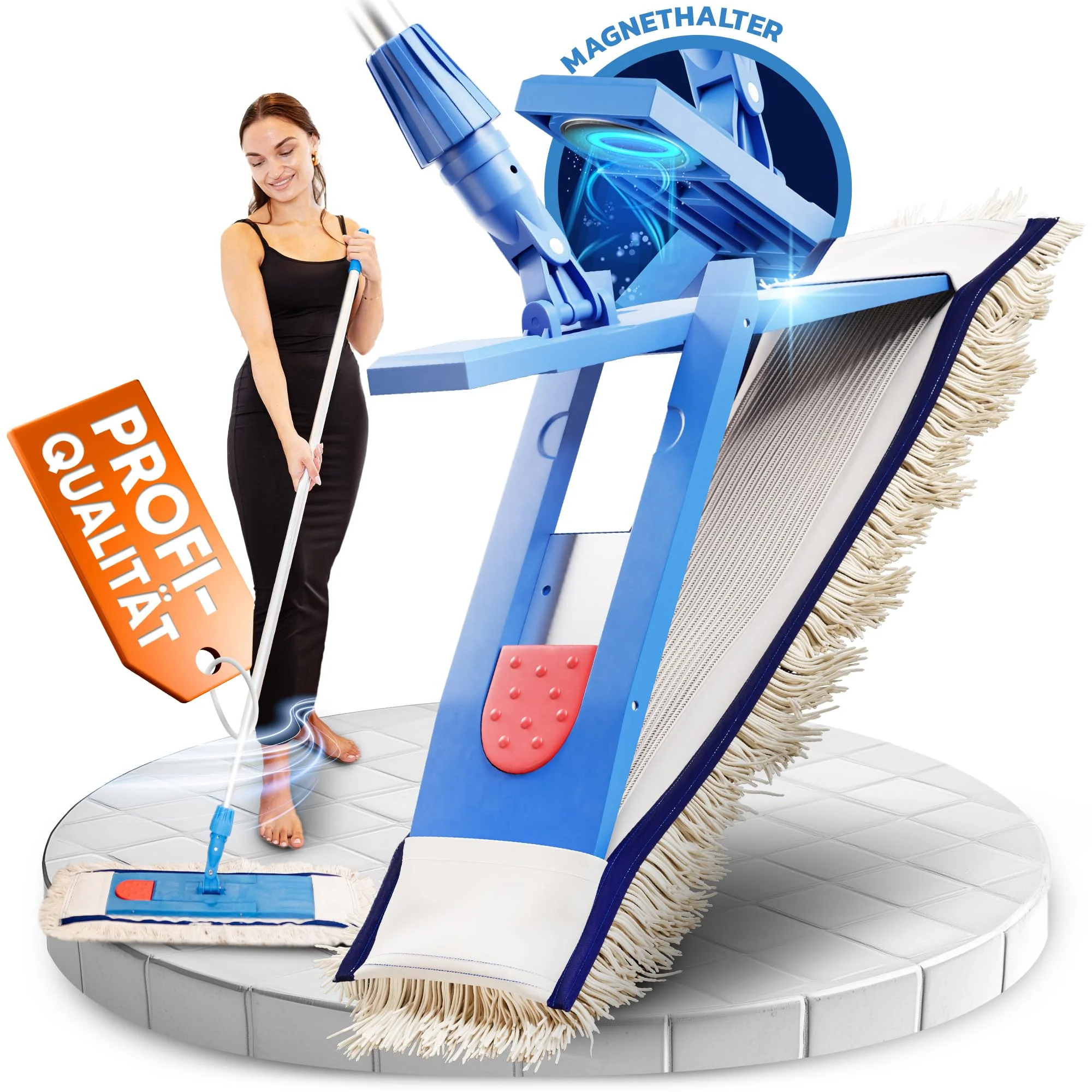 VIOVIE Premium WISCHER Set 50CM | Baumwoll-Wischmopp | 140 cm Alustiel | Magnethalter mit 1 klick System für einfaches Wechseln | Ergonomisch, rückenschonend & langlebig | Für alle Böden geeignet - Image 5