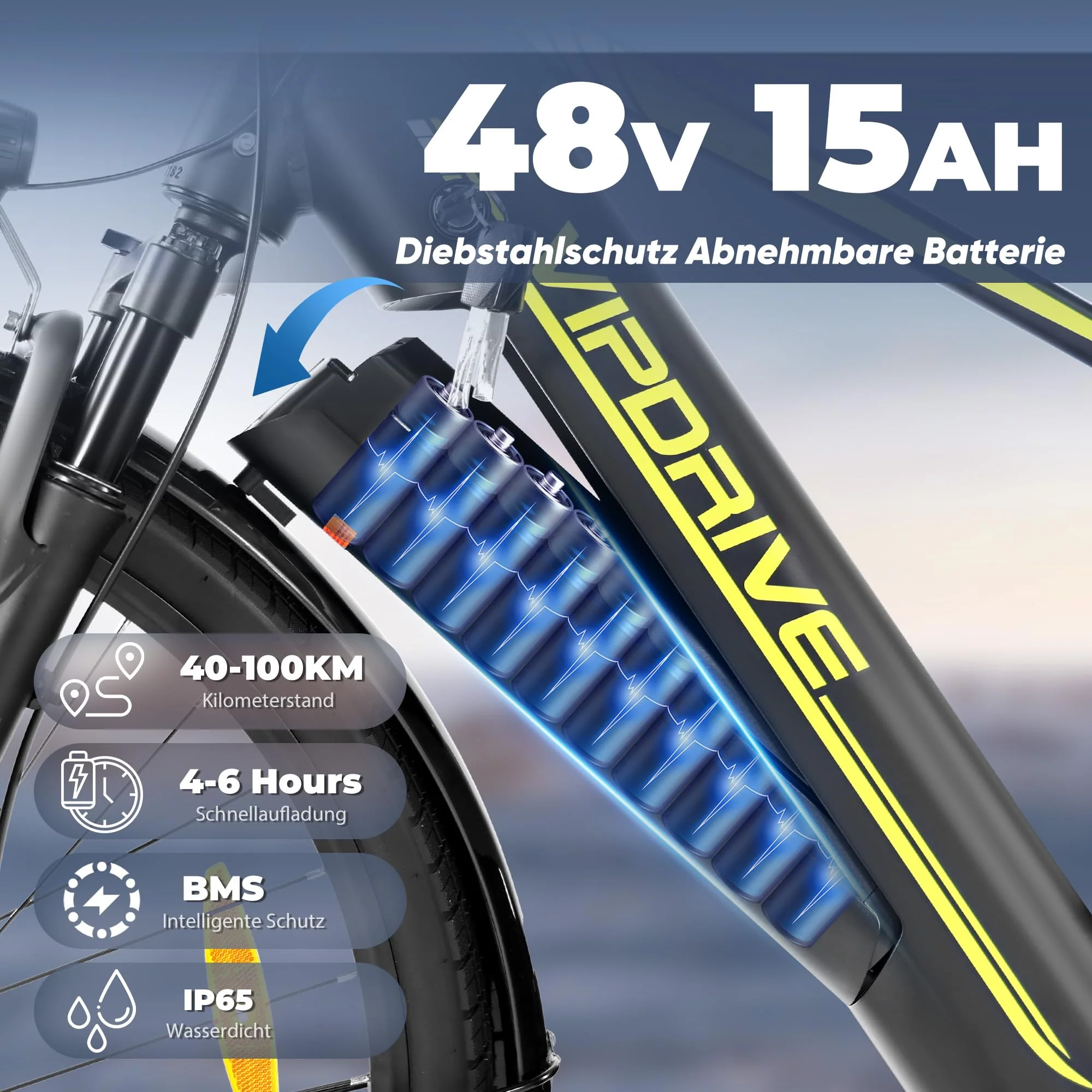 Vipdrive E Bike 28 Zoll, E-Bike Damen Herren, Electric Bike mit 48V 15Ah Batterie, 3 PAS & Tempomat Modus, 7-Gang mit LCD-Display, 250W Motor & 85NM, up to 100km(Navigator 1.1 Black) - Image 5