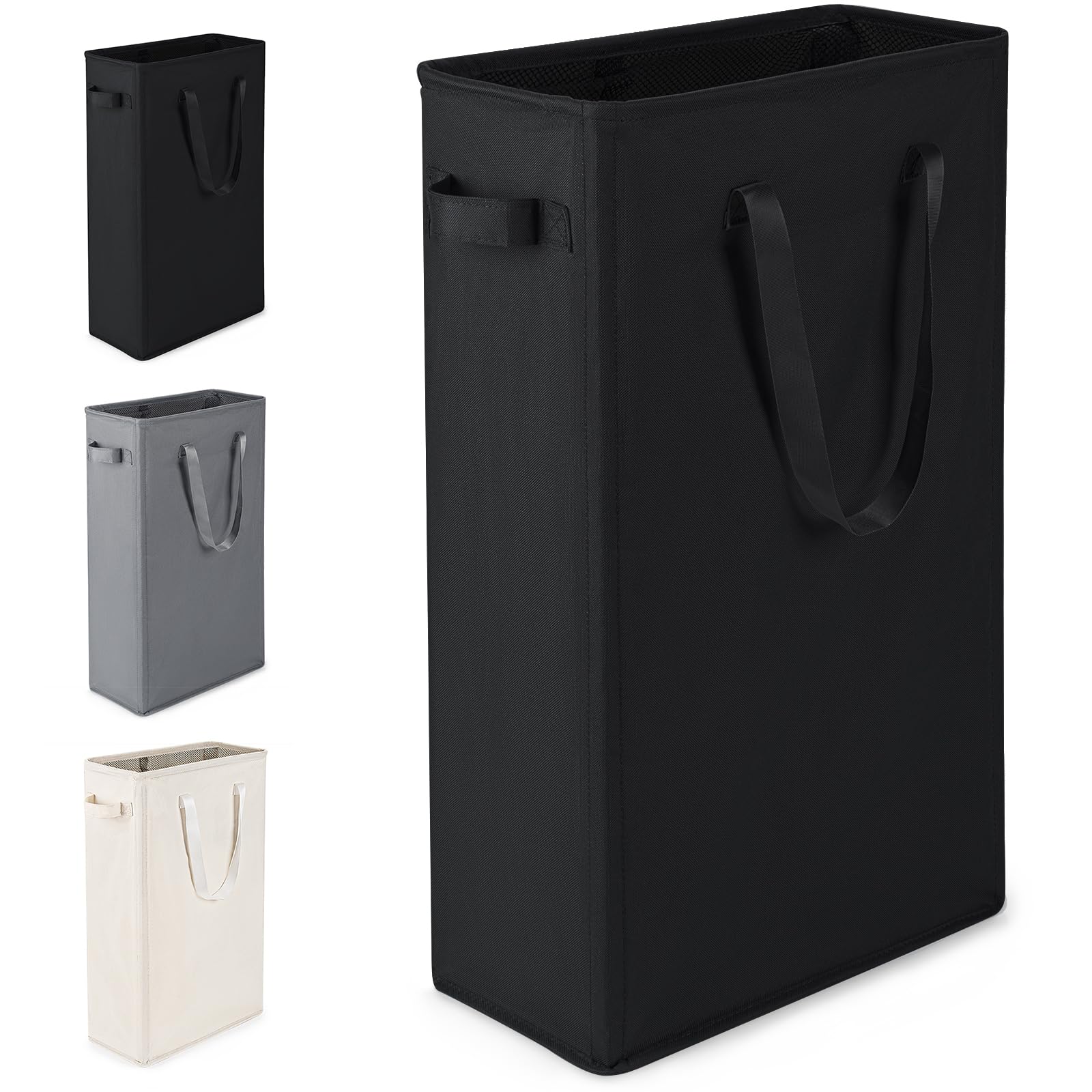 Virklyee Slim Wäschekorb Kleiner Wäschekorb Faltbarer Wäschekorb,Und Griff, mit Griffen für Waschküche, Schlafzimmer, Badezimmer,39x19x61CM,45L (Schwarz) - Image 5