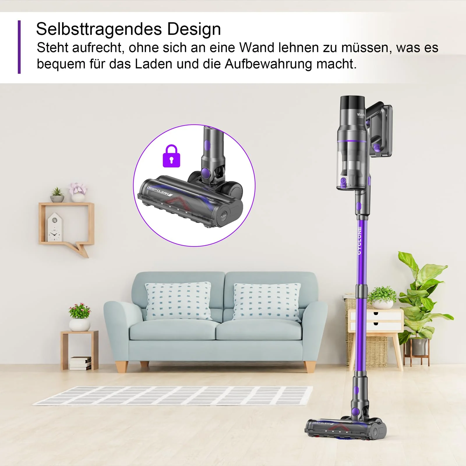 Vistefly V15s Max Akku Staubsauger Kabellos 45000Pa, 580W Kabelloser Staubsauger mit Touchscreen 8 in 1 Staub Automatisch Erkennen 70 Minuten Laufzeit für Tierhaare Hartböden Teppich - Image 5