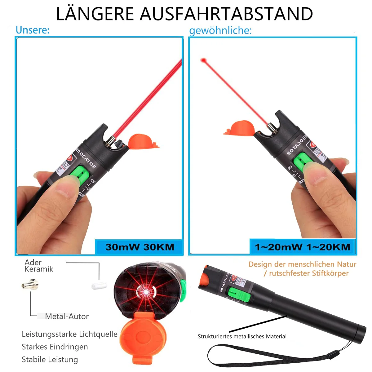 Visual Fault Locator 30KM, VFL-Tester-Kit einschließlich Single-Mode 9/125um FC-Male-zu-LC-Female-Adapter, Lichttester-Stift für die Prüfung von Glasfasernetzwerkkabeln - Image 15