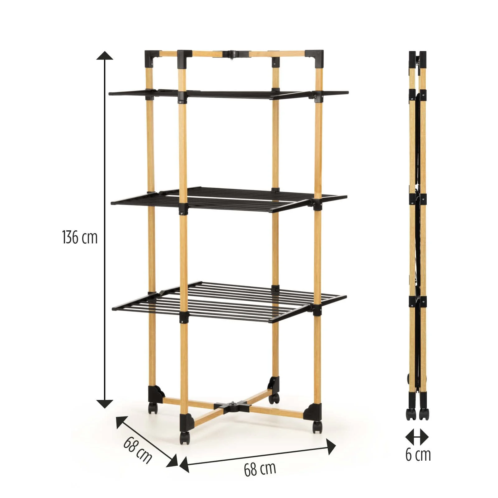 Vitapur Faltbarer Wäscheständer I Trocknen auf Mehreren Ebenen I Standtrockner 69x136x69 cm I Bis zu 20 kg Wäsche I wäschetrockner ideal für kleine Wohnungen I Stabile Räder - Image 4