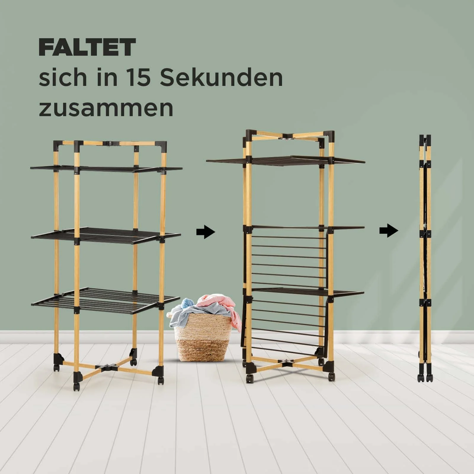 Vitapur Faltbarer Wäscheständer I Trocknen auf Mehreren Ebenen I Standtrockner 69x136x69 cm I Bis zu 20 kg Wäsche I wäschetrockner ideal für kleine Wohnungen I Stabile Räder - Image 5