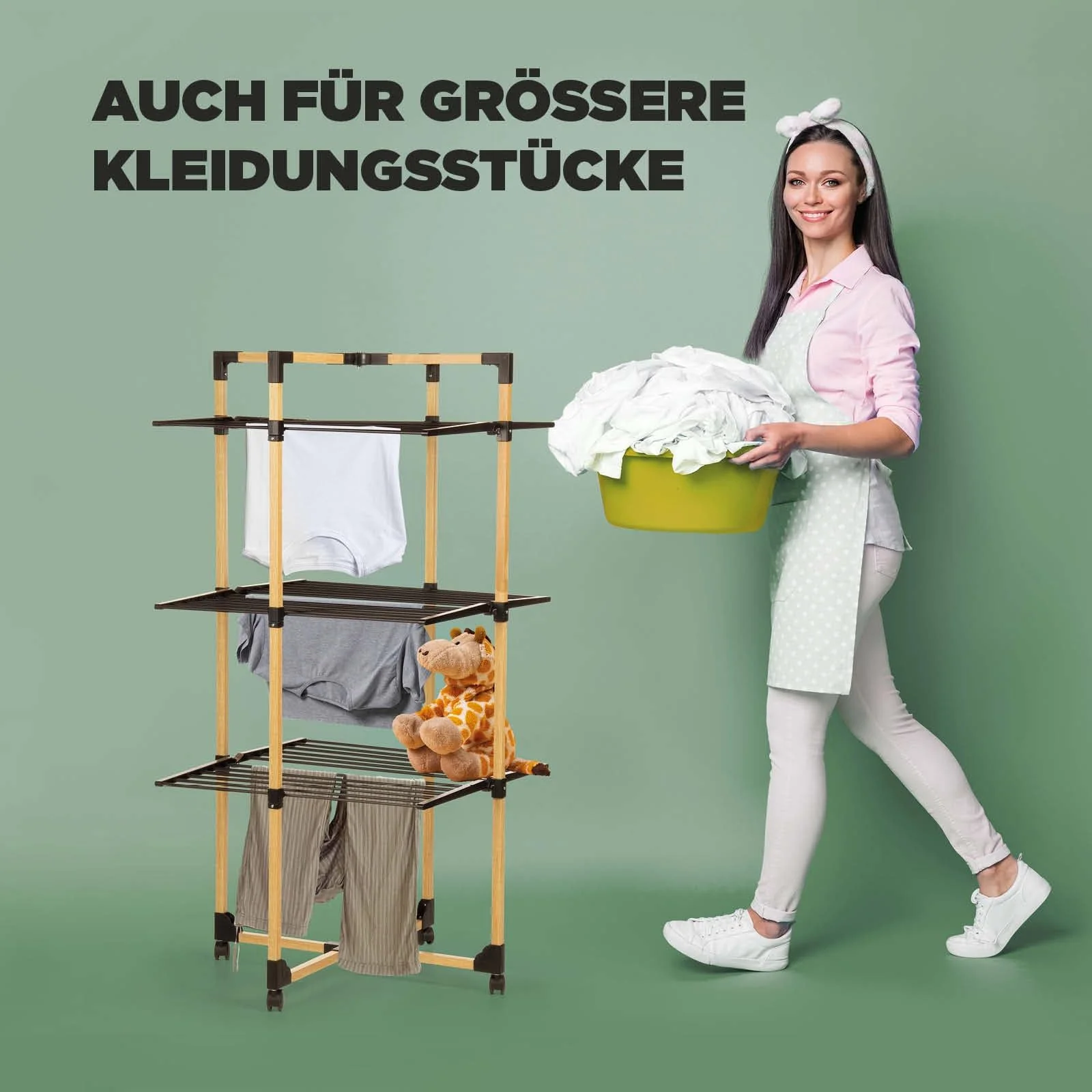 Vitapur Faltbarer Wäscheständer I Trocknen auf Mehreren Ebenen I Standtrockner 69x136x69 cm I Bis zu 20 kg Wäsche I wäschetrockner ideal für kleine Wohnungen I Stabile Räder - Image 6