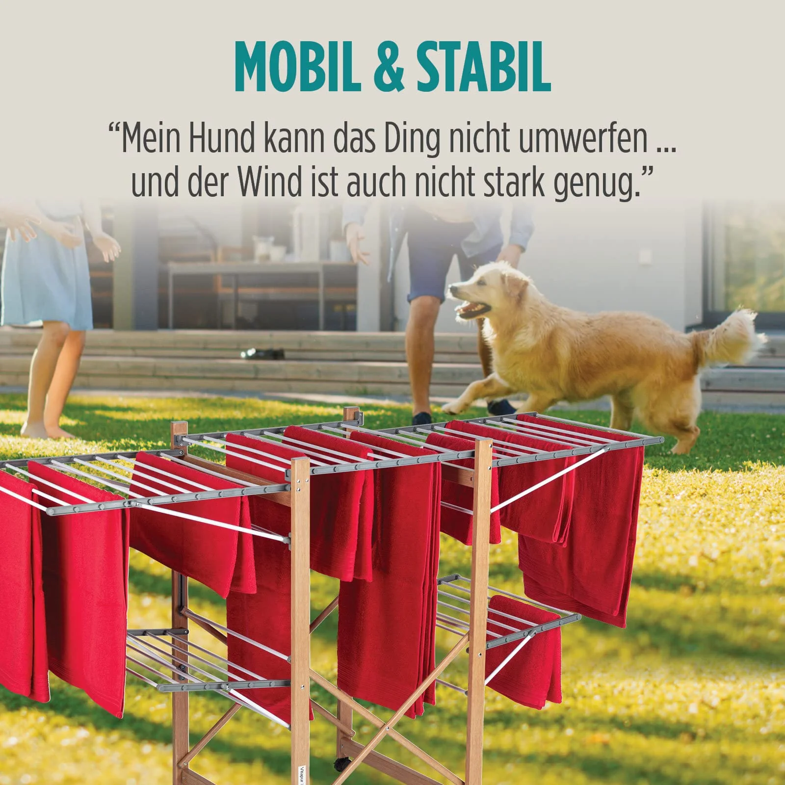 Vitapur House Care Wäscheständer - Ausziehbarer Standtrockner im Holzoptik - Mobile mit Rollen - Klappbarer Flügelwäschetrockner auch für Lange Wäschestücken - für Innen und Draußen - Image 7