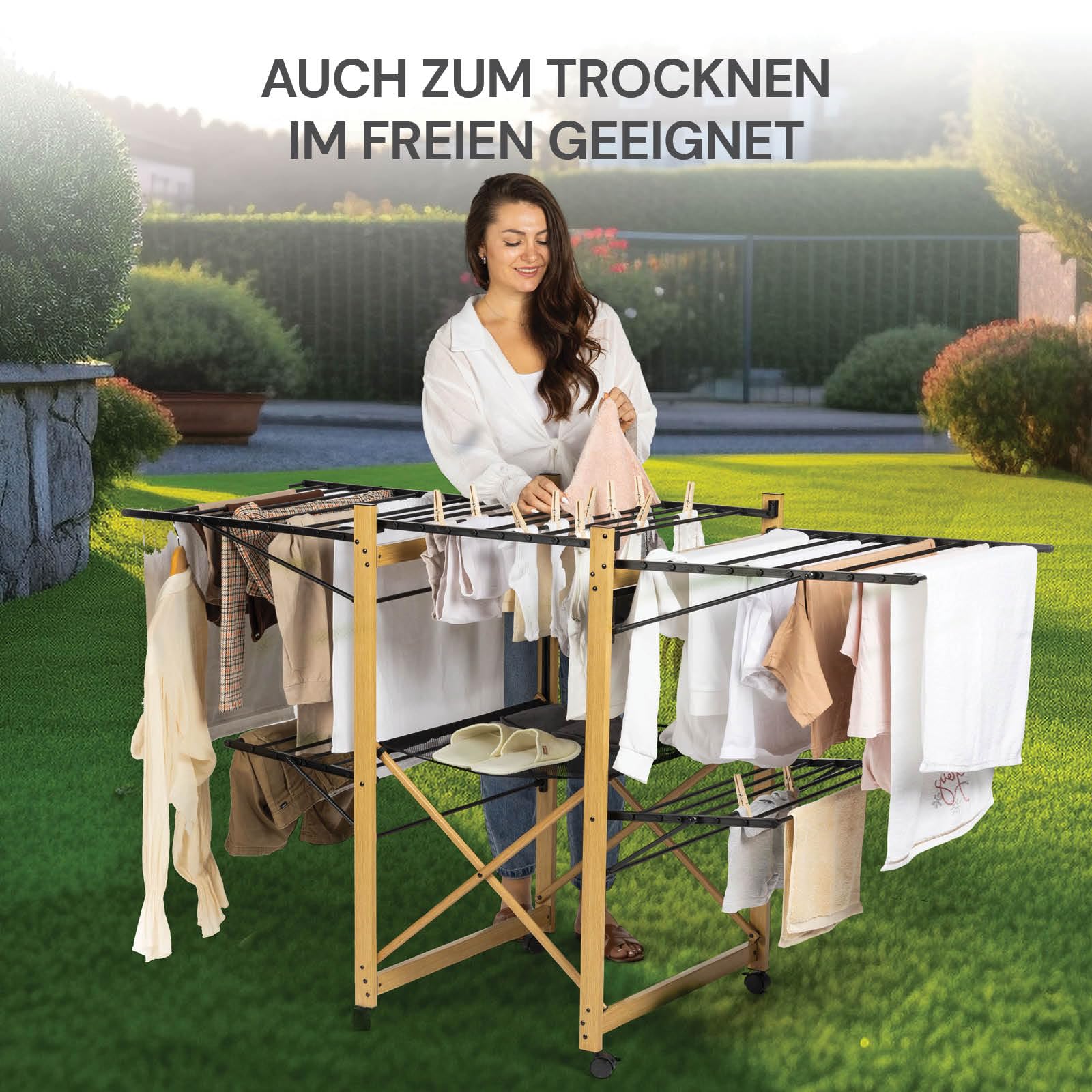Vitapur Wäscheständer AirPrestige PRO, Ausziehbar, Klappbar, Wäschetrockner mit Mesh-Einsatz, 4 Seitliche Flügel, 4 Rollen mit Feststellbremse, XXL Plus Rack für Balkon - Image 10