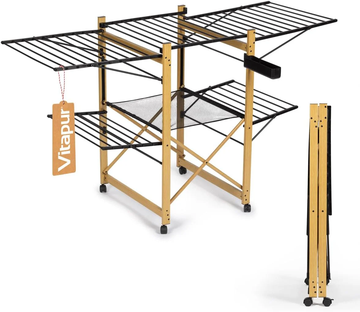 Vitapur Wäscheständer AirPrestige PRO, Ausziehbar, Klappbar, Wäschetrockner mit Mesh-Einsatz, 4 Seitliche Flügel, 4 Rollen mit Feststellbremse, XXL Plus Rack für Balkon - Image 2
