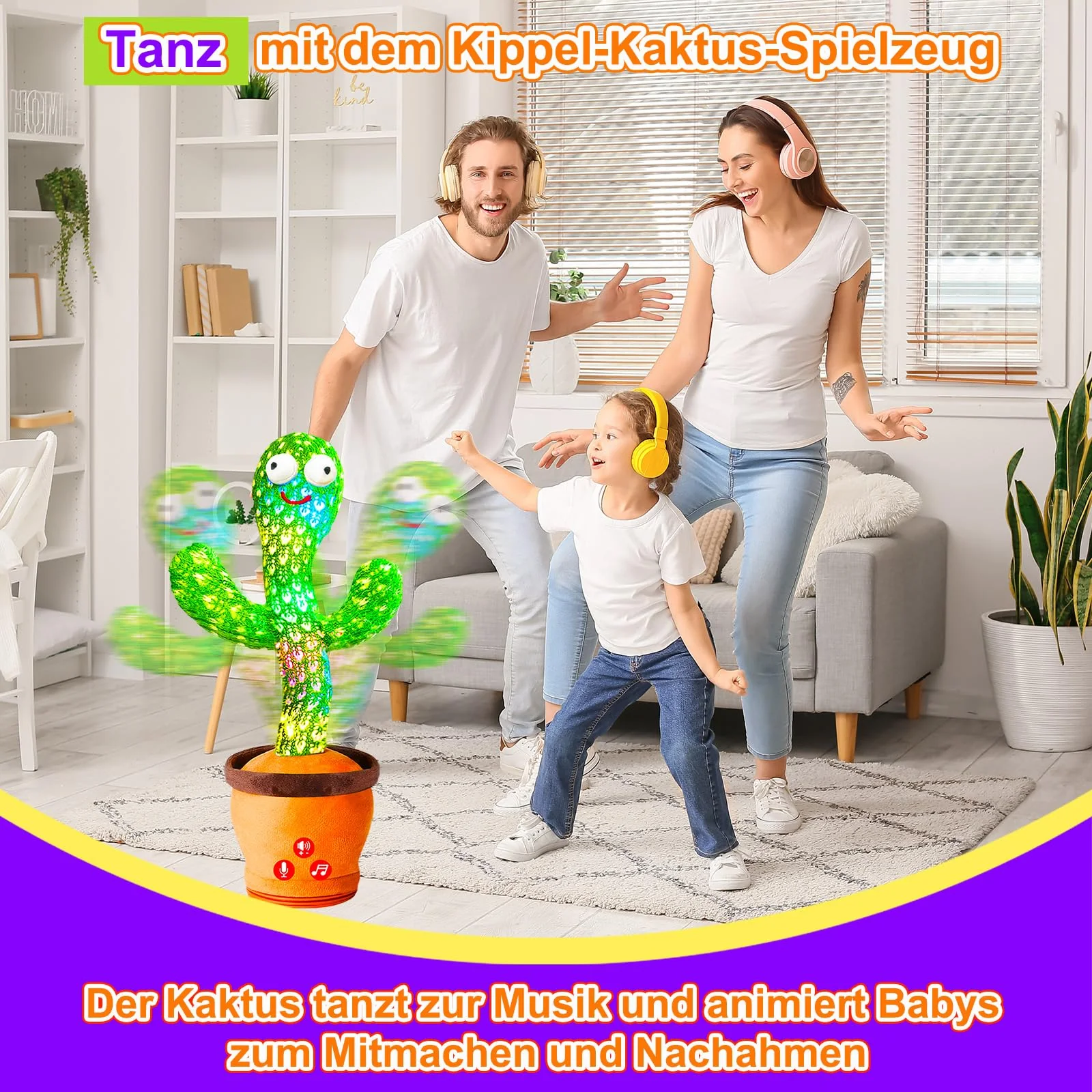 Vitosup Tanzender Sprechender Kaktus Baby Spielzeug, Lautstärke einstellbar, Nachahmend Singend Wiederholend, Interaktives Plüsch-Babyspielzeug/Geschenk für Jungen Mädchen - Image 4