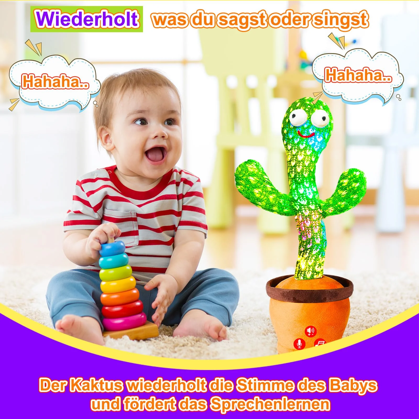 Vitosup Tanzender Sprechender Kaktus Baby Spielzeug, Lautstärke einstellbar, Nachahmend Singend Wiederholend, Interaktives Plüsch-Babyspielzeug/Geschenk für Jungen Mädchen - Image 5
