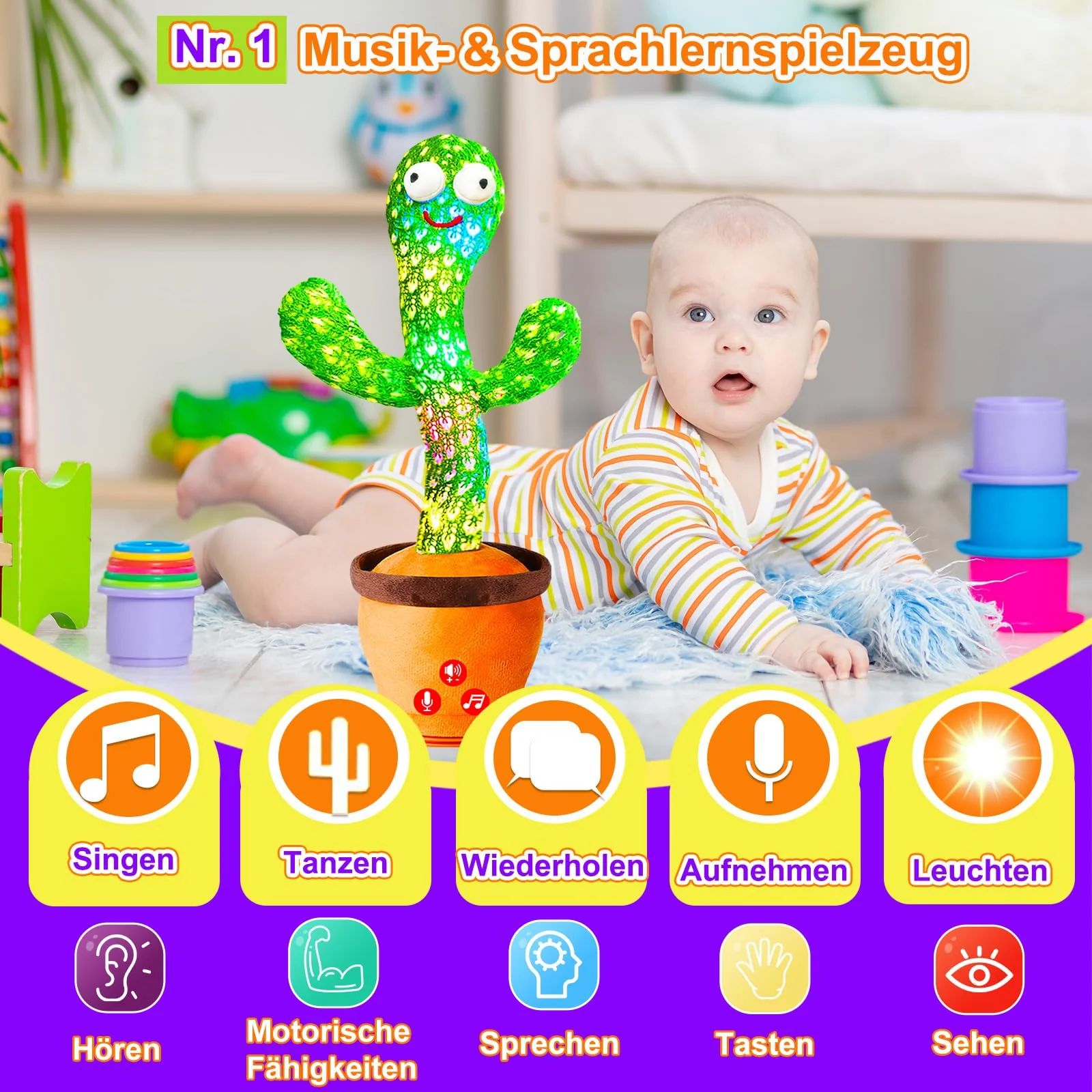 Vitosup Tanzender Sprechender Kaktus Baby Spielzeug, Lautstärke einstellbar, Nachahmend Singend Wiederholend, Interaktives Plüsch-Babyspielzeug/Geschenk für Jungen Mädchen - Image 7