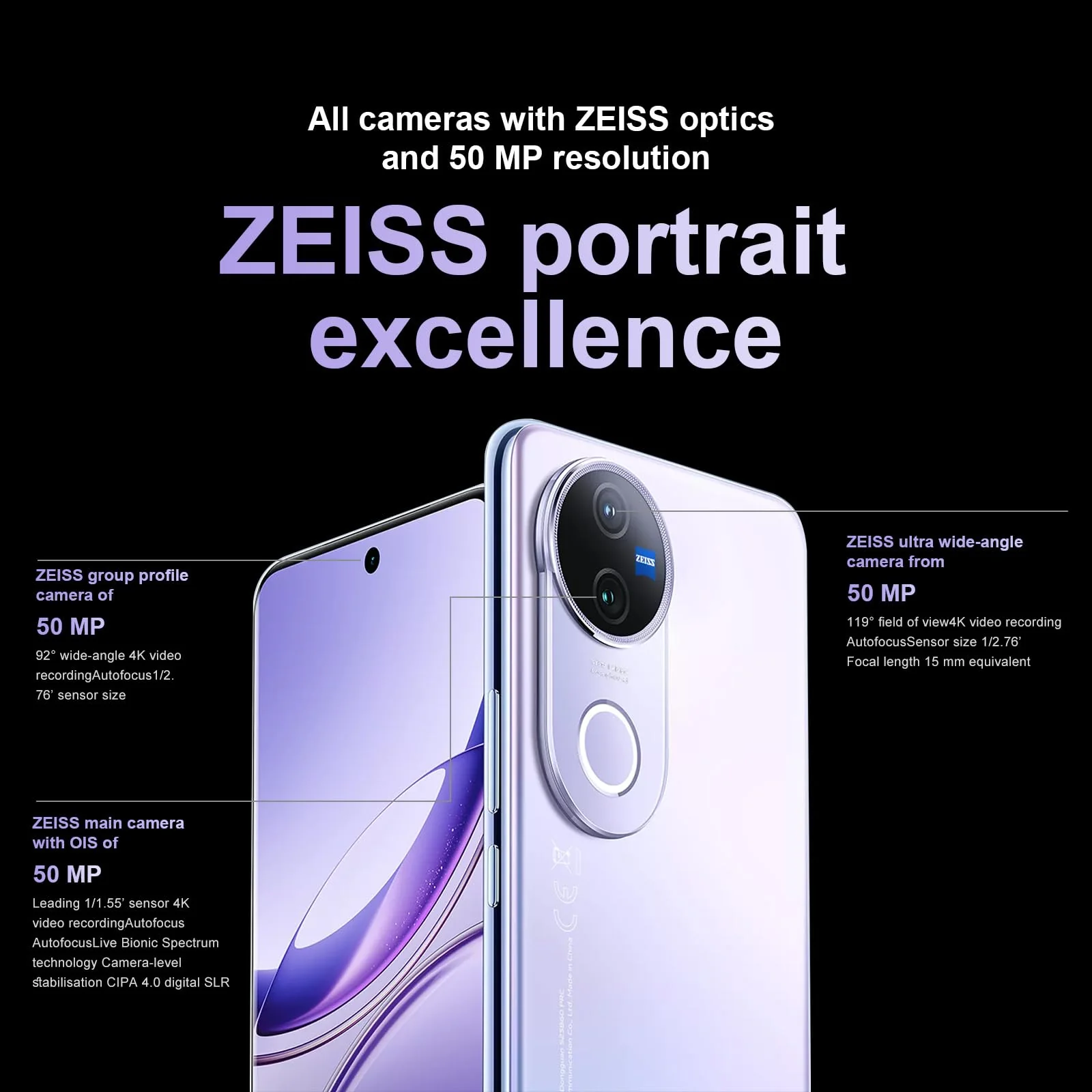 vivo V50 5G Smartphone 12GB RAM 512GB ROM, 120Hz 6.77" AMOLED, Professionelle 50+50 MP ZEISS Kameras, 4K Video, 5260 mAh Akku, Snapdragon 7 Gen 3,IP69,Dual-SIM,NFC, Android 15, Schwarz - Image 8