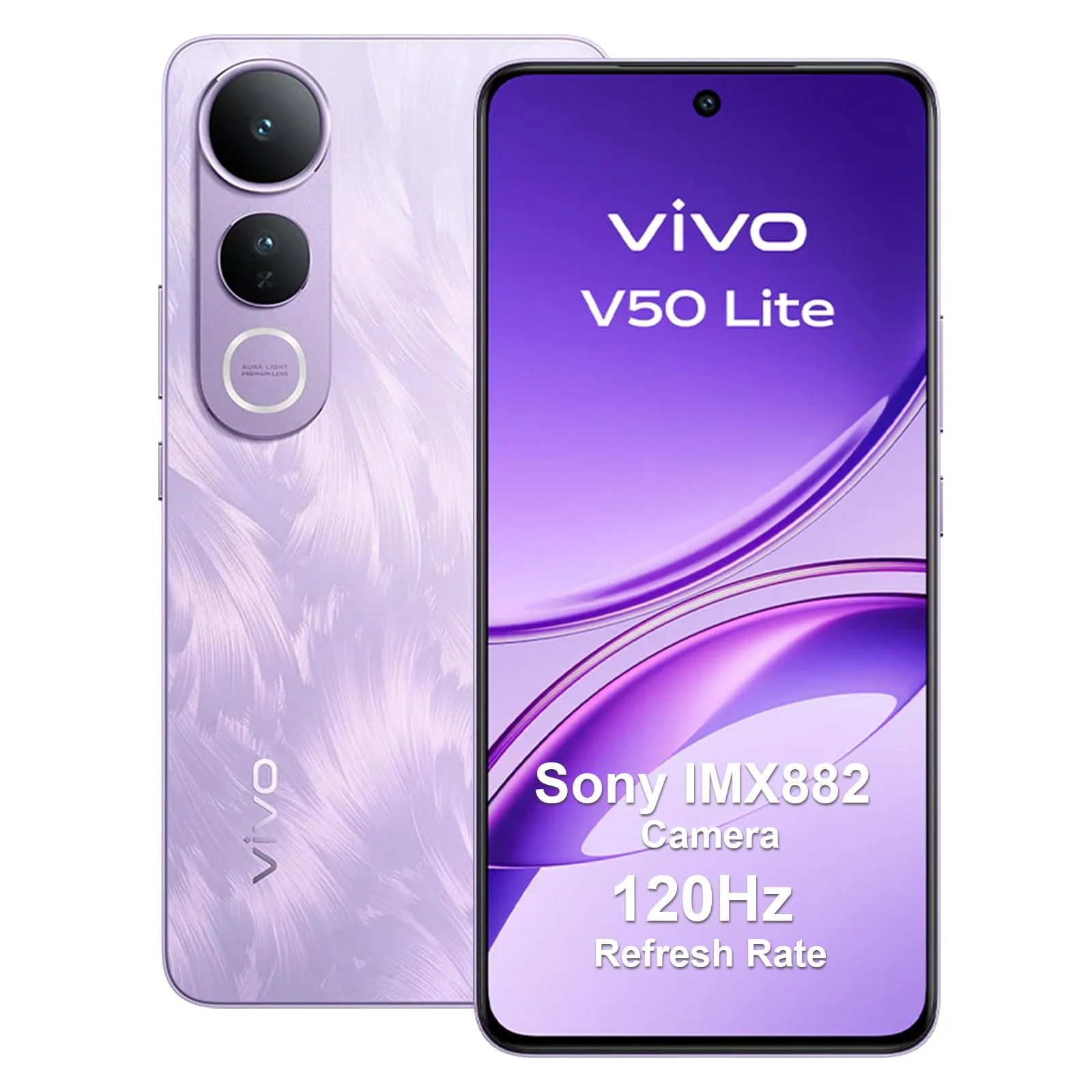 VIVO V50 Lite 4G Smartphone 8GB 256GB, 6,77" 120Hz P-OLED Bildschirm,50MP Sony Hauptkamera, Aura Light, 5200 mAh Akku, MediaTek Dimensity 6300, Android 15, Dual SIM, NFC, Purpurrot